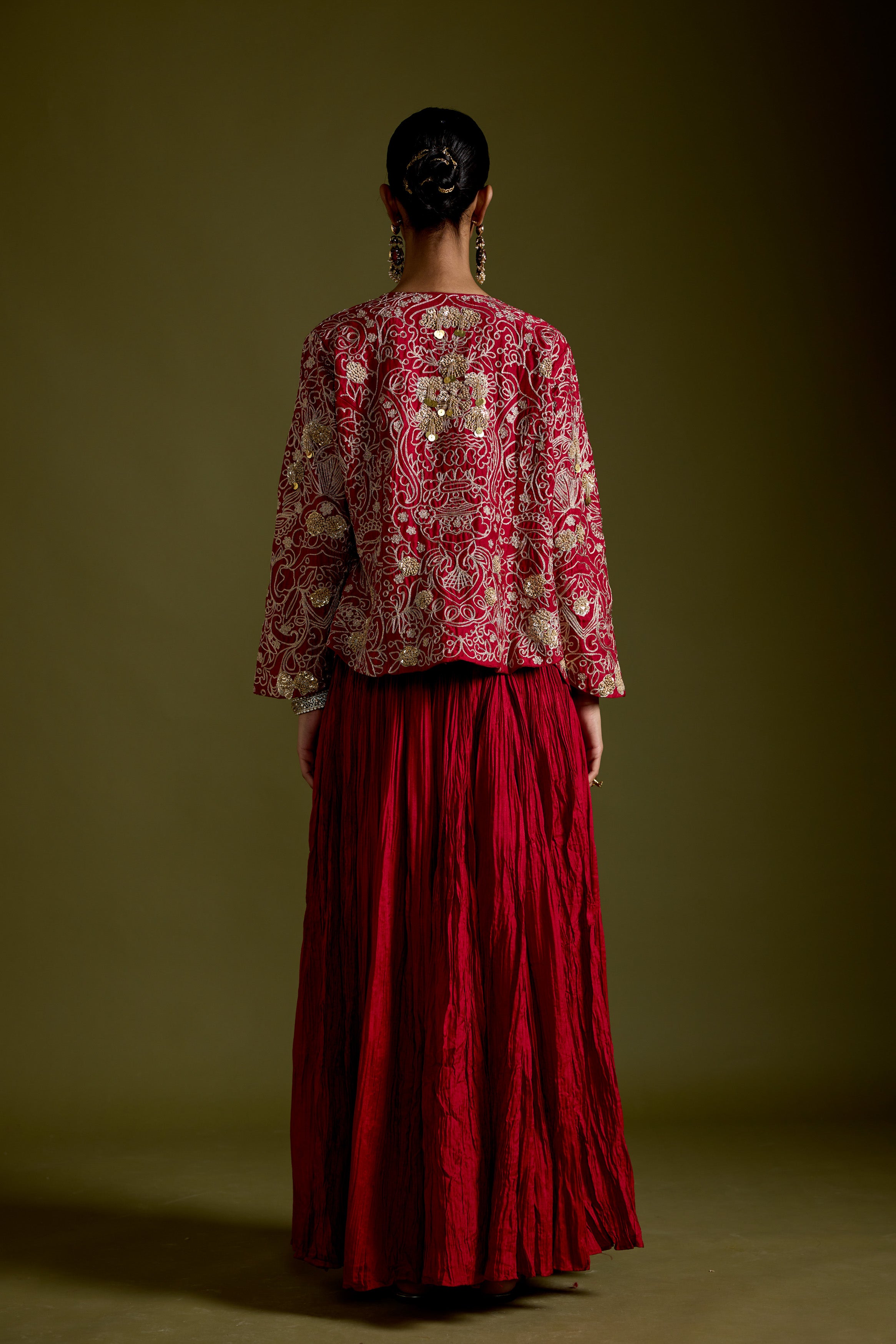 Crimson Red Embellished Organic Cotton Palazzo Set