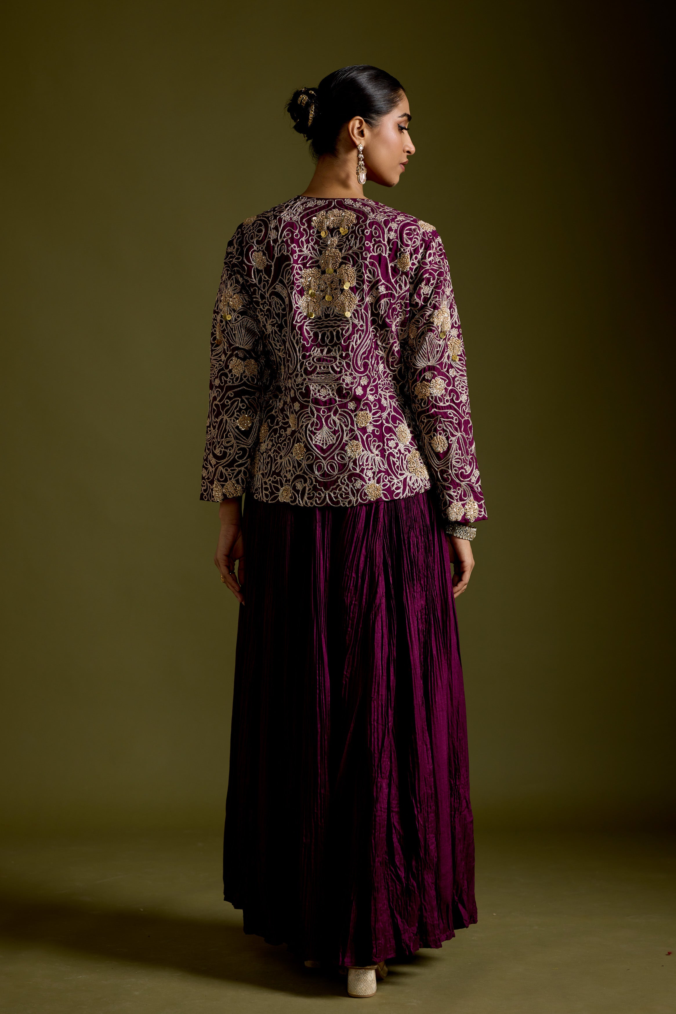 Dark Purple Embellished Organic Cotton Palazzo Set