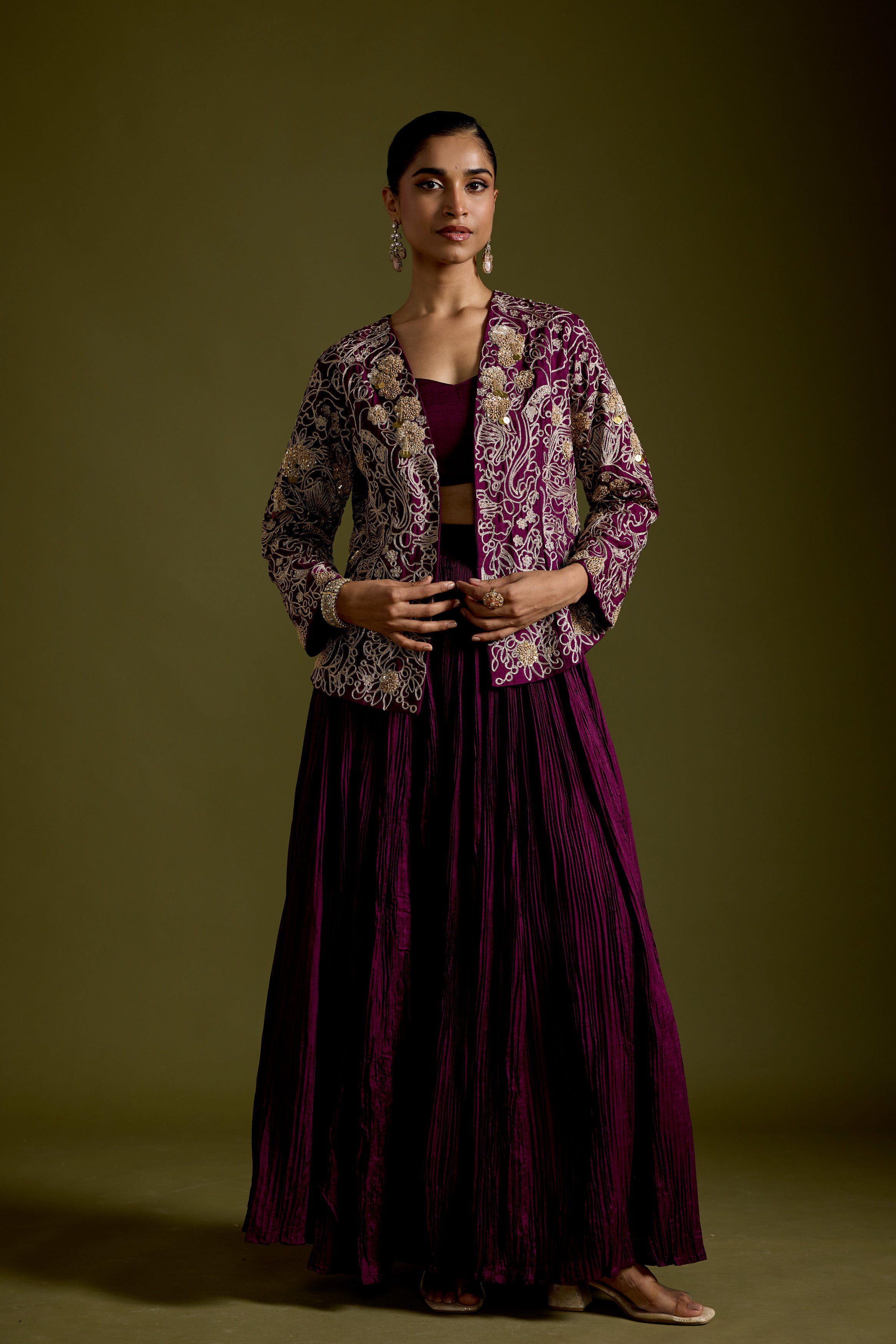 Dark Purple Embellished Organic Cotton Palazzo Set