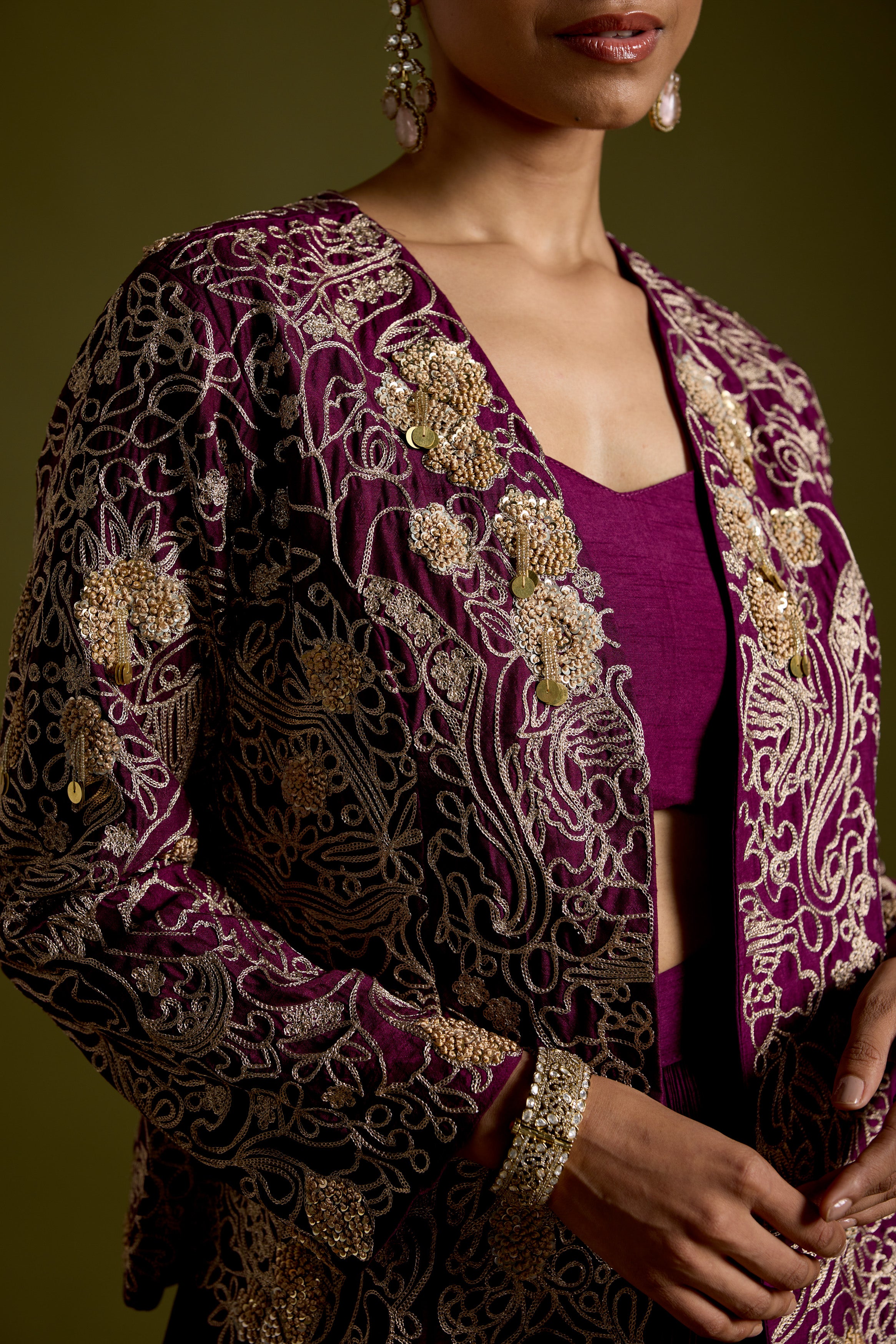 Dark Purple Embellished Organic Cotton Palazzo Set