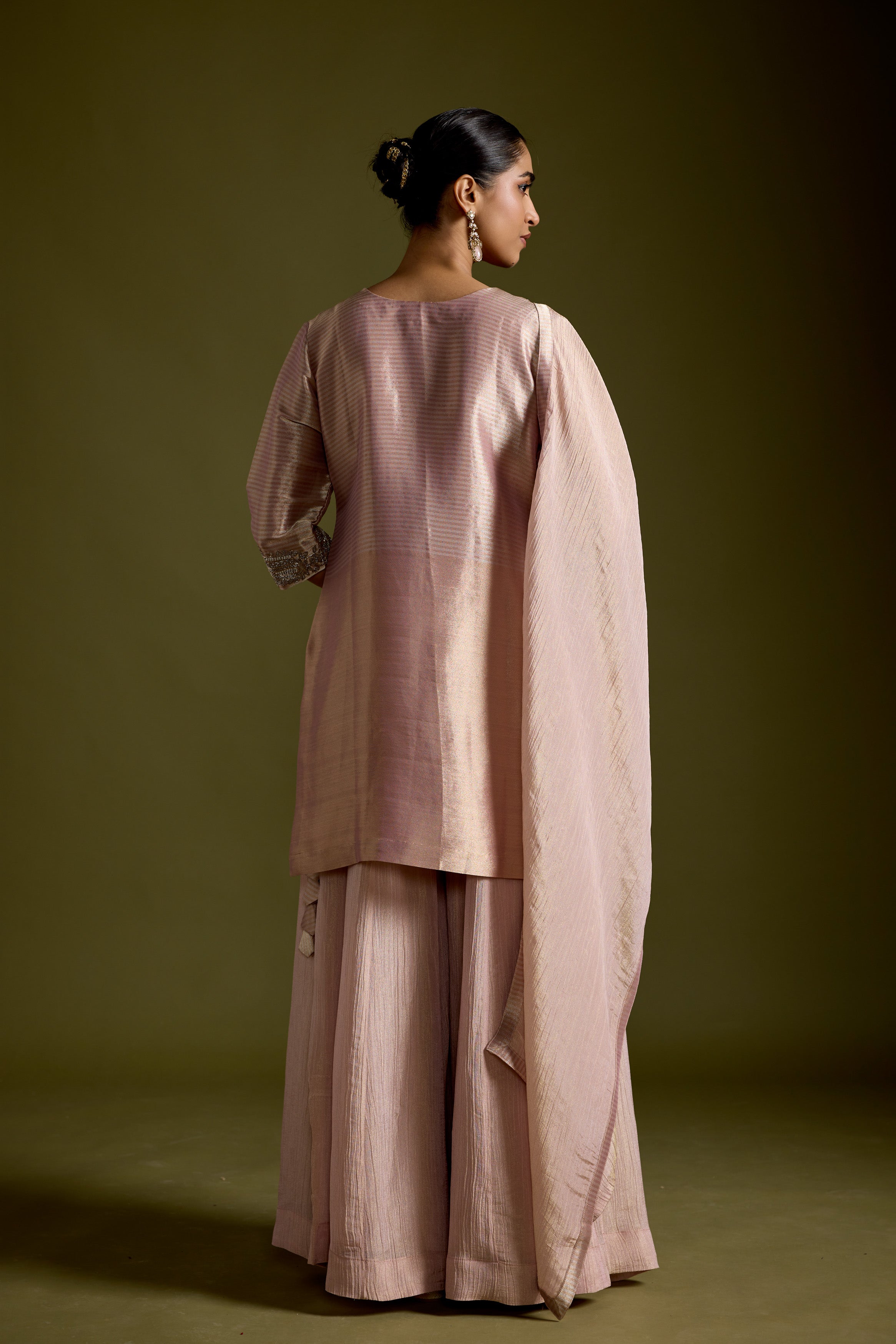 Blush Pink Embellished Shimmer Chinon Silk Palazzo Set