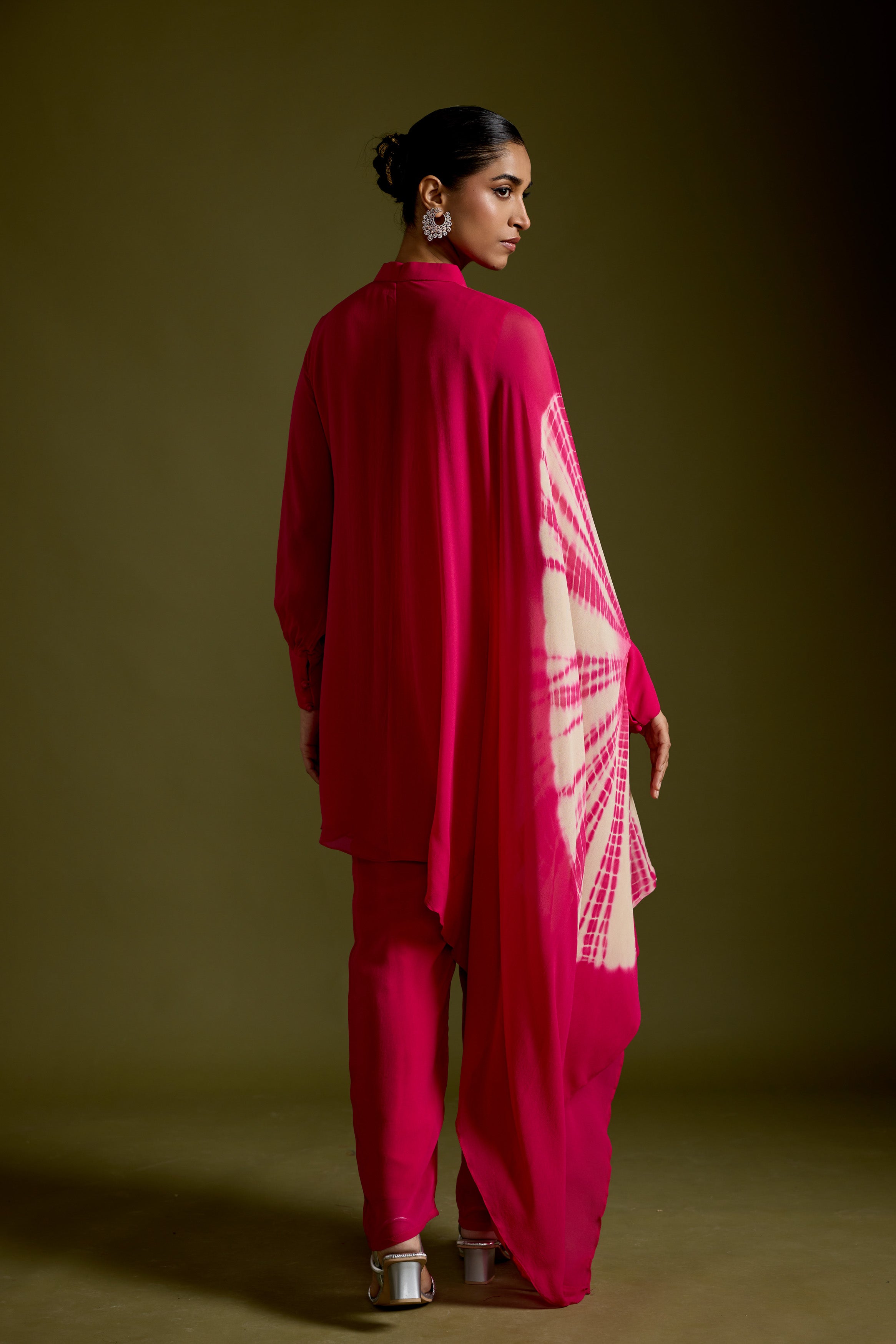 Magenta Pink Embellished Georgette Silk Kaftan Set
