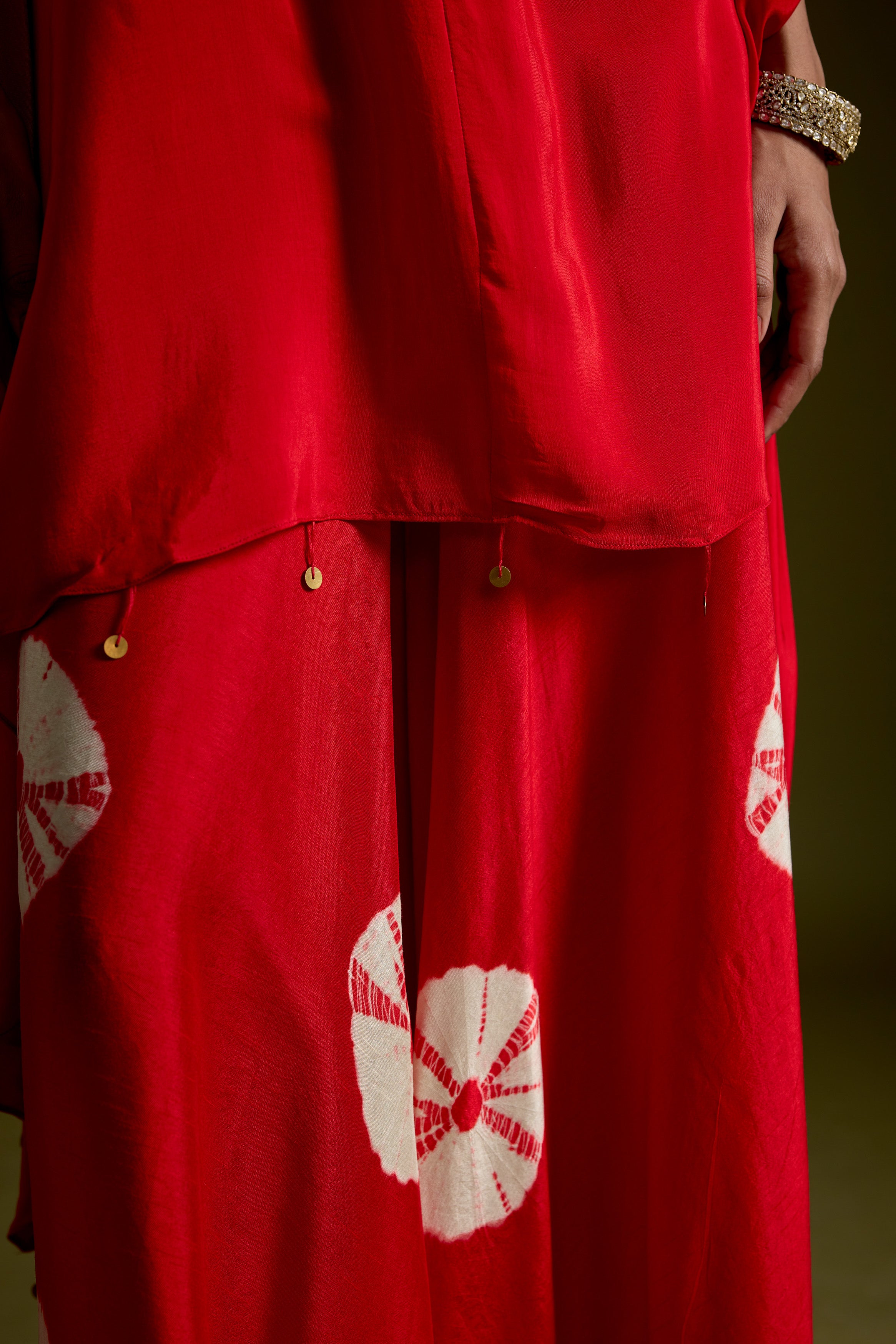 Red Embellished Premium Silk Kaftan Set