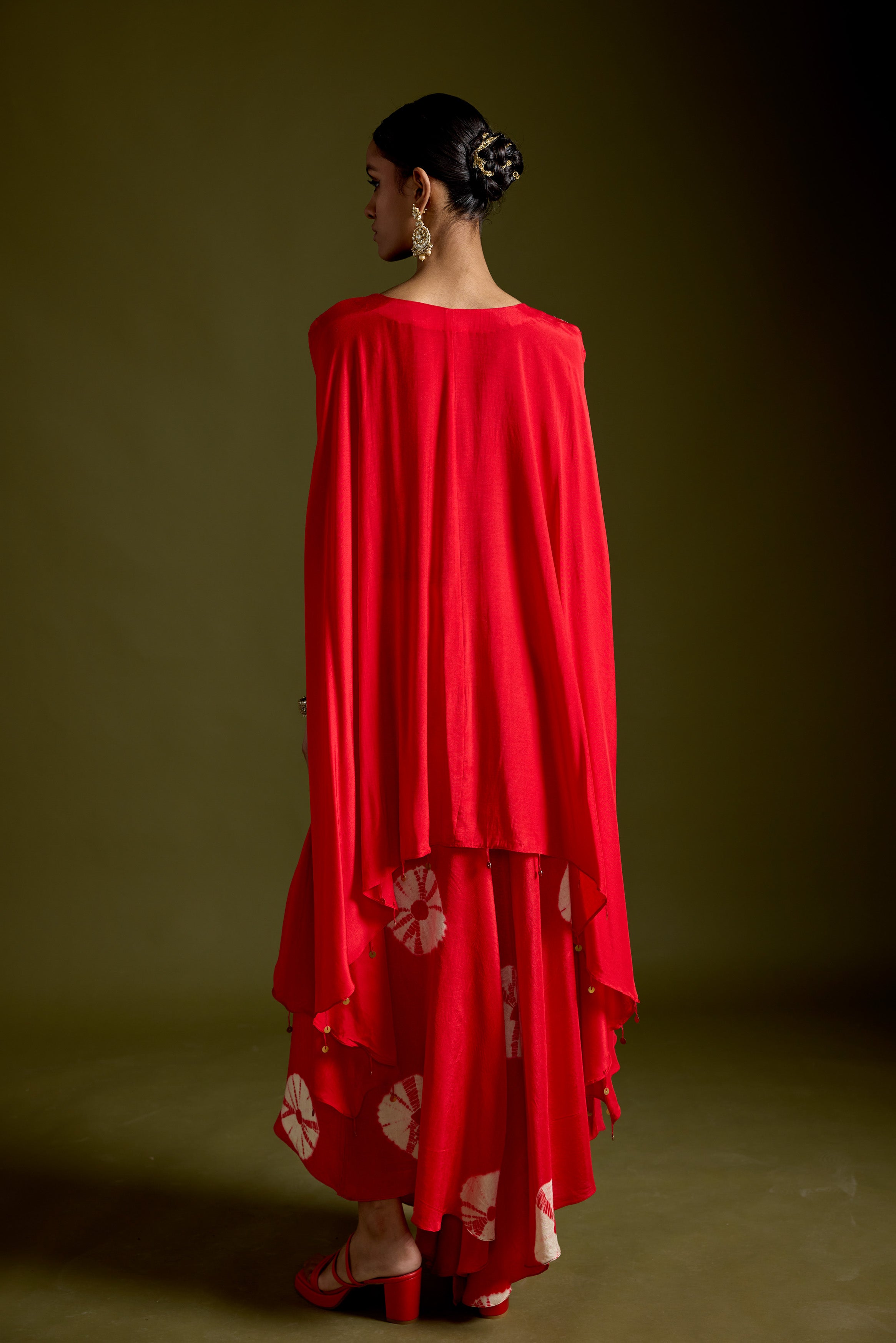 Red Embellished Premium Silk Kaftan Set