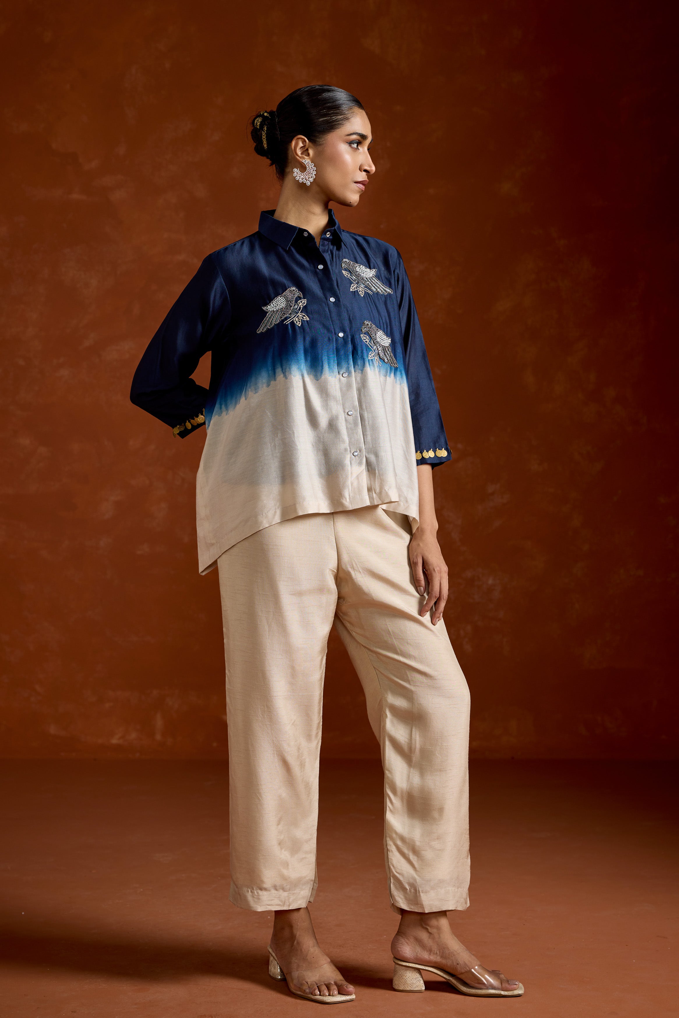 Bluish White Embellished Raw Silk Co-Ord Set