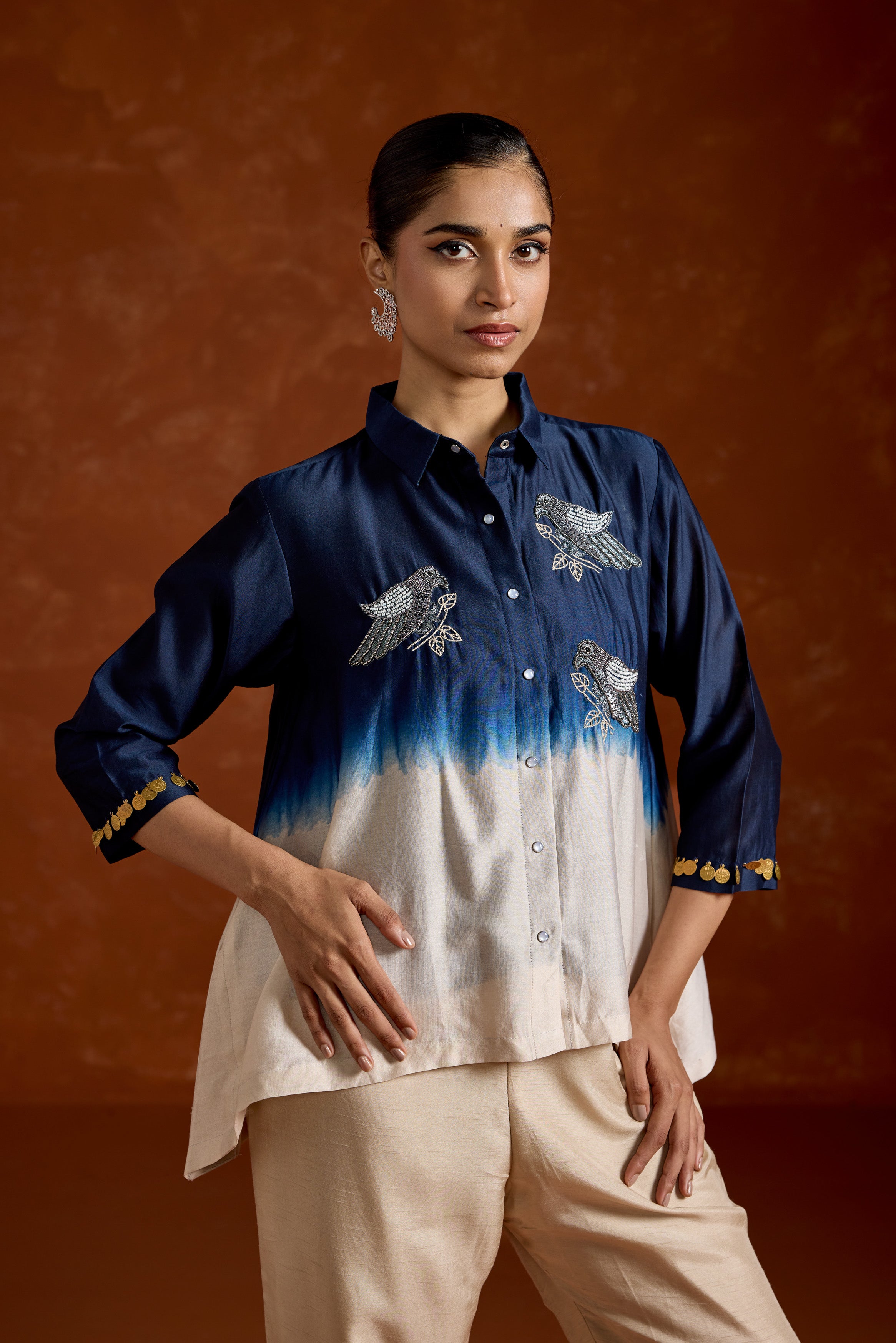 Bluish White Embellished Raw Silk Co-Ord Set