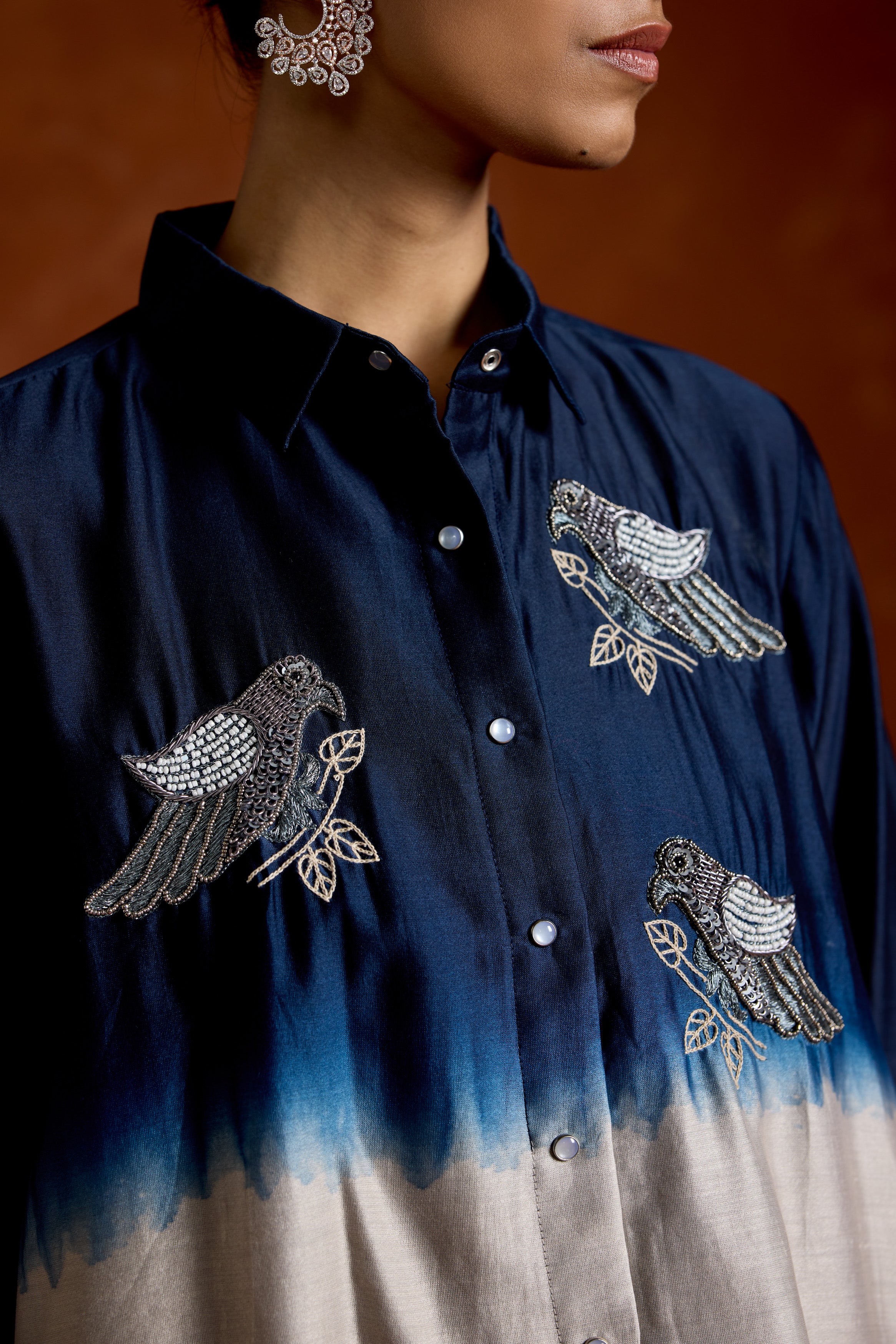 Bluish White Embellished Raw Silk Co-Ord Set