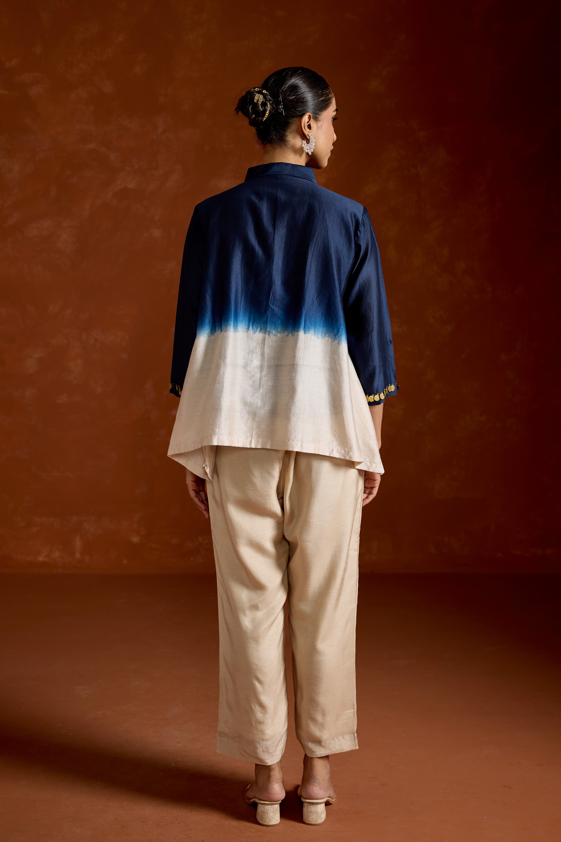 Bluish White Embellished Raw Silk Co-Ord Set