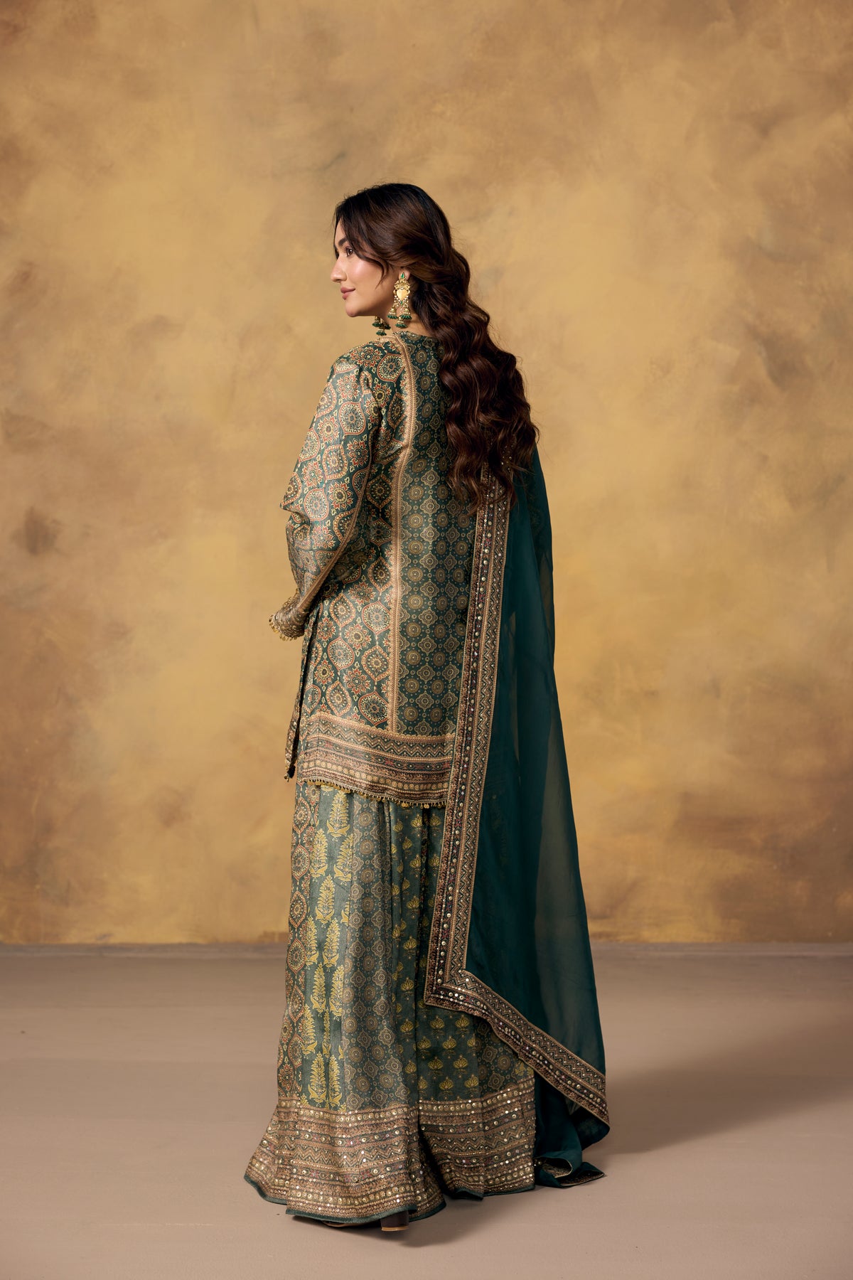 Bottle Green Embellished Banarasi Brocade Palazzo Set