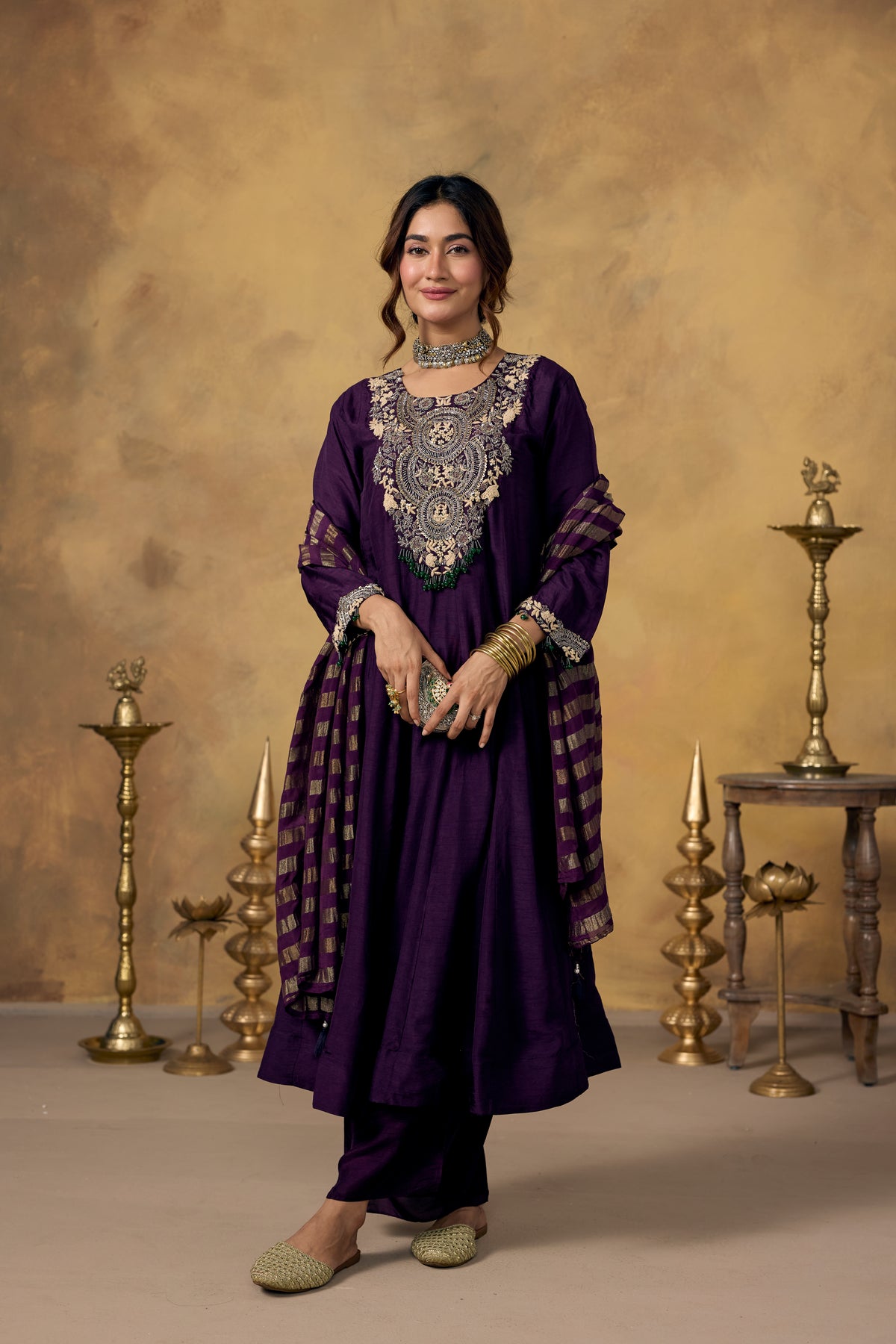 Midnight Purple Embellished Raw Silk Pant Set