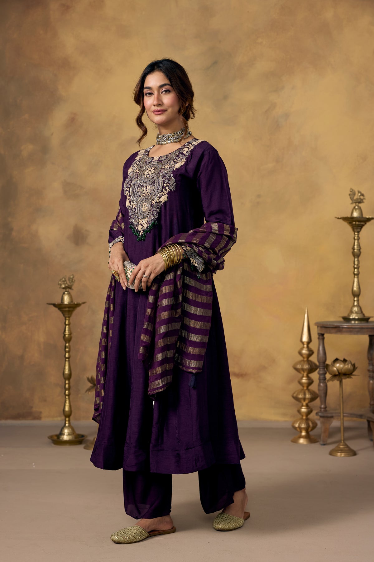 Midnight Purple Embellished Raw Silk Pant Set