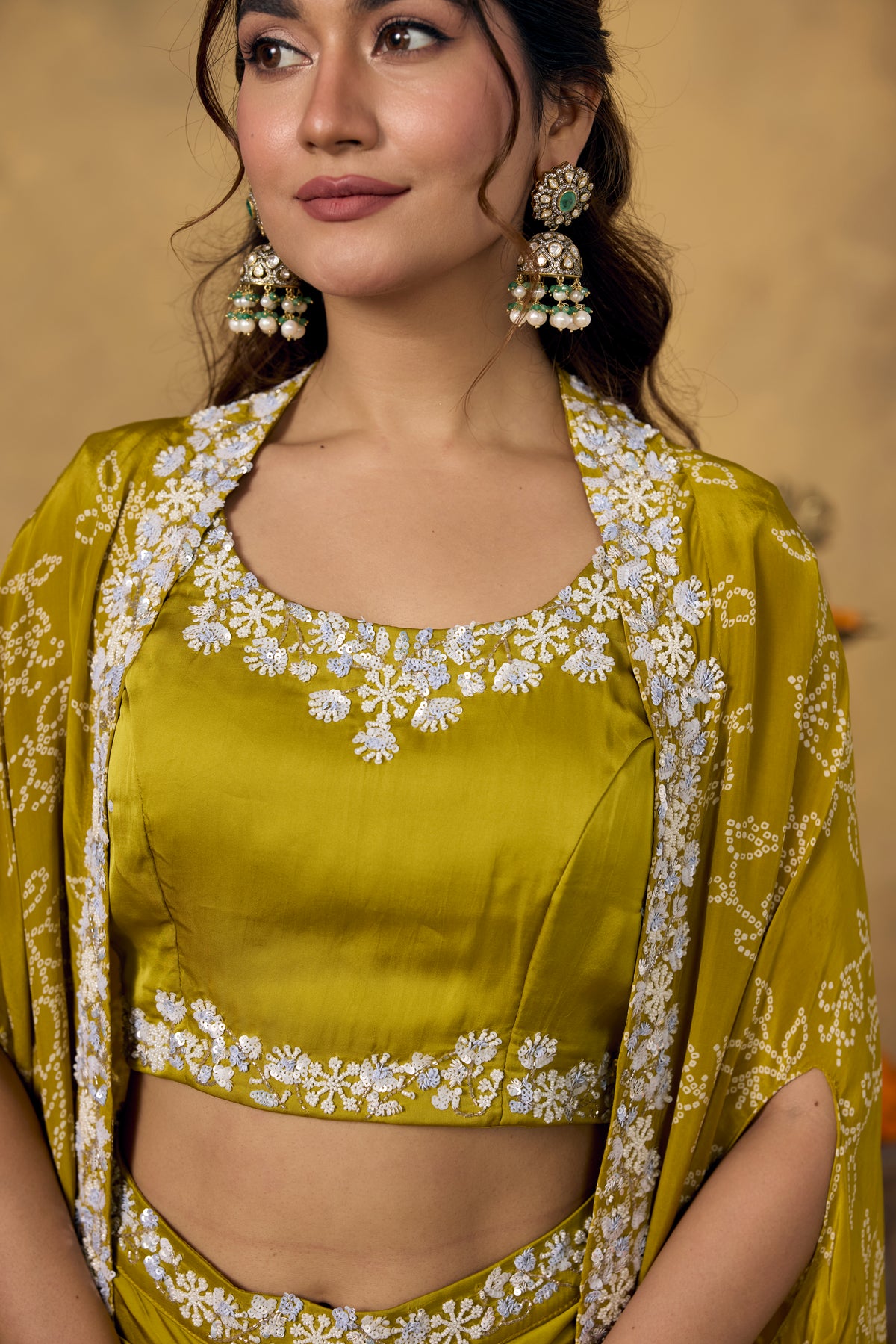 Pear Green Embellished Crepe Silk Skirt Set