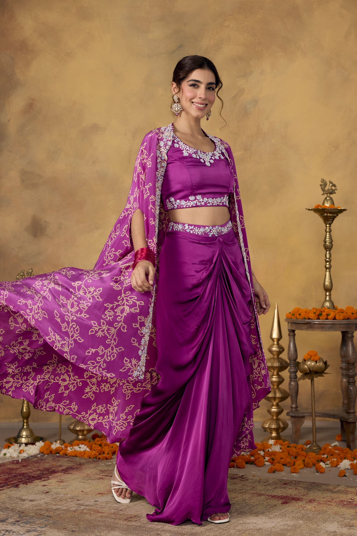 Light Purple Embellished Crepe Silk Skirt Set