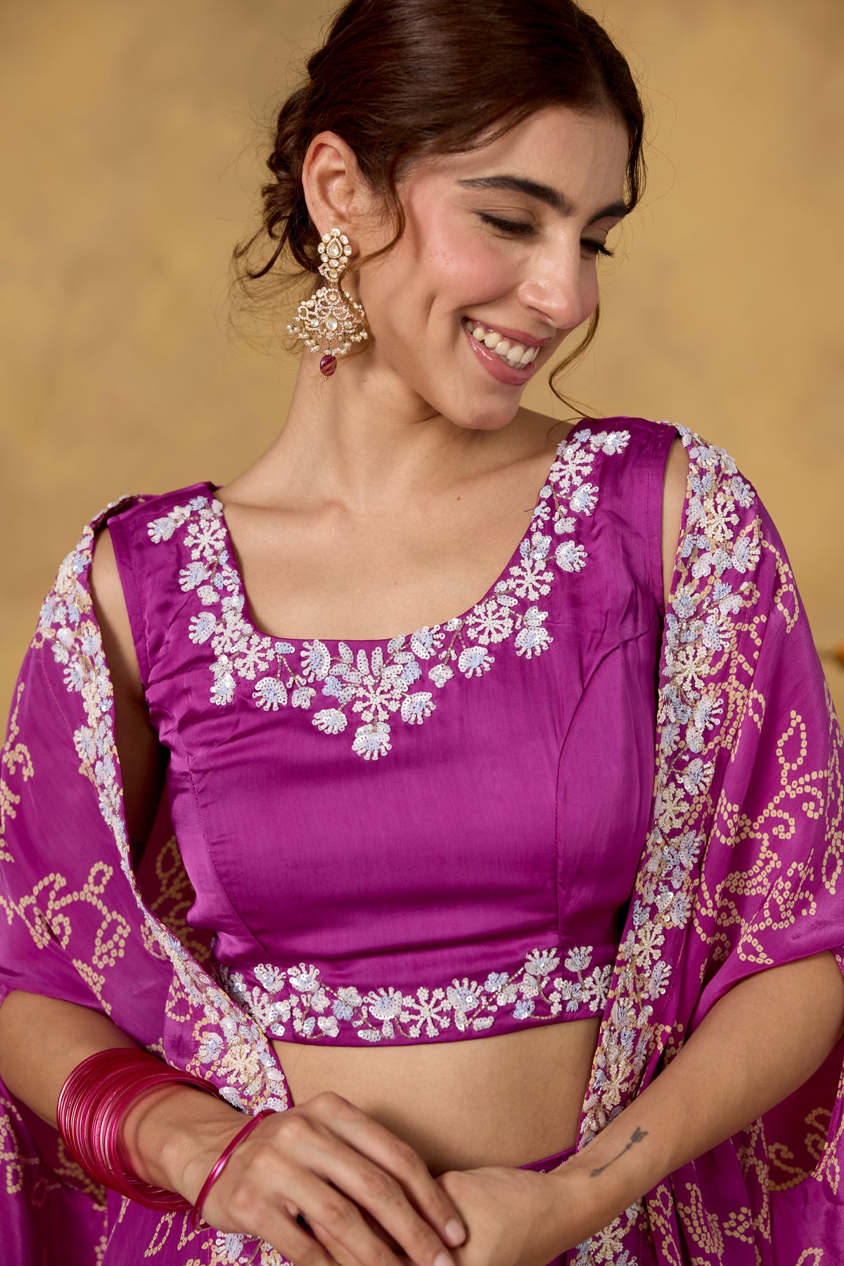 Light Purple Embellished Crepe Silk Skirt Set