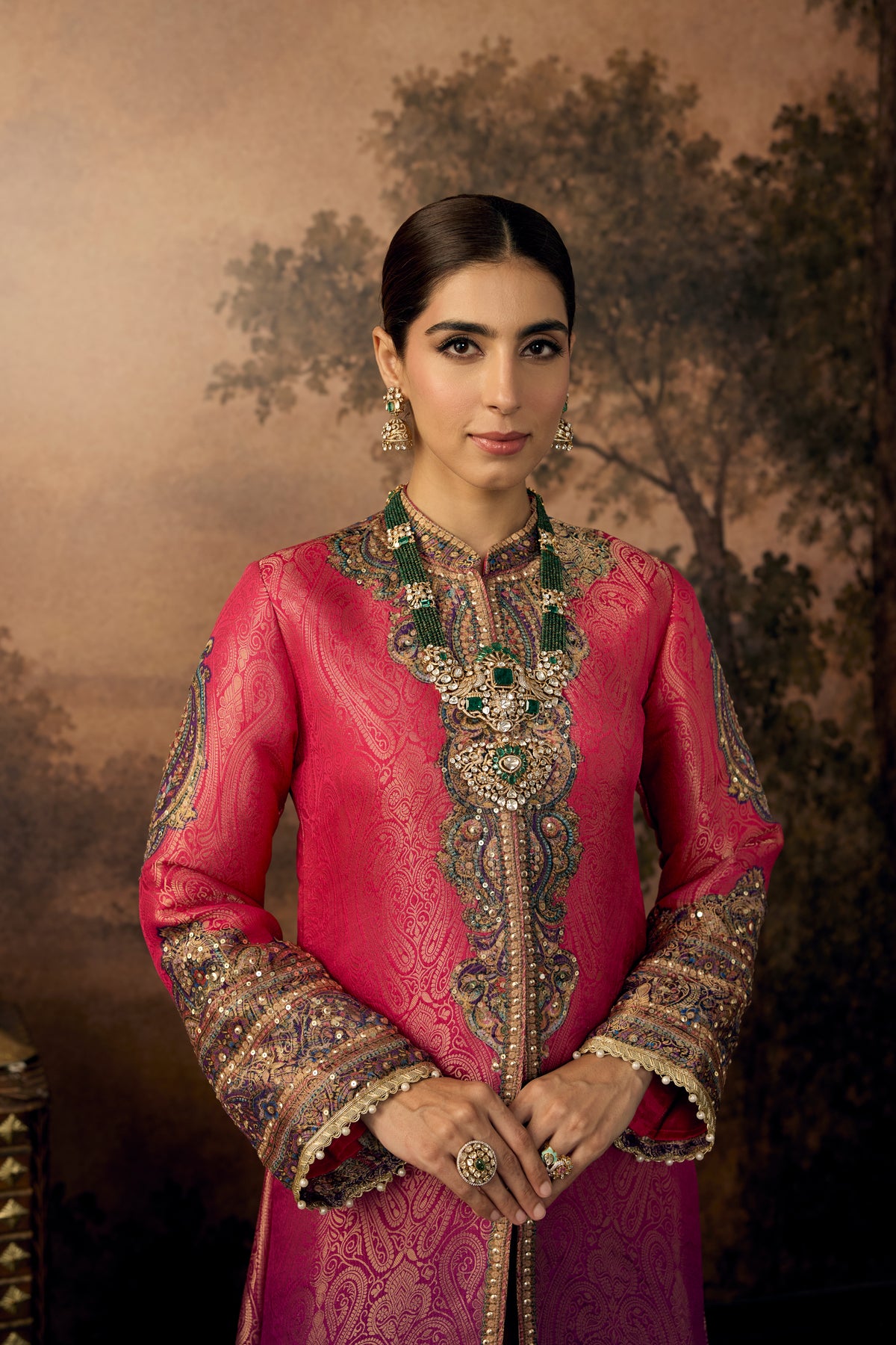 Ombre Pink Embellished Banarasi Brocade Silk Pant Set