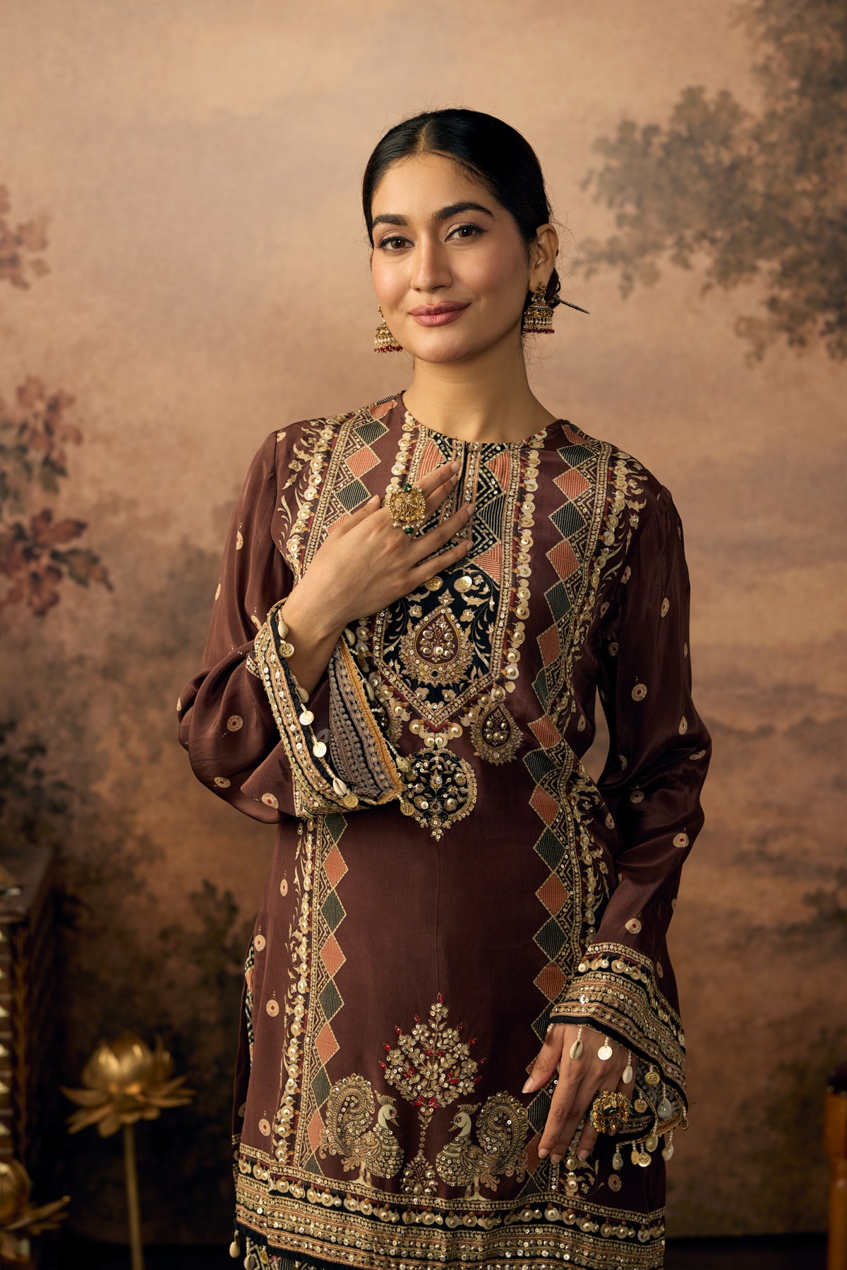 Rich Brown Embellished Crepe Silk Salwar Set