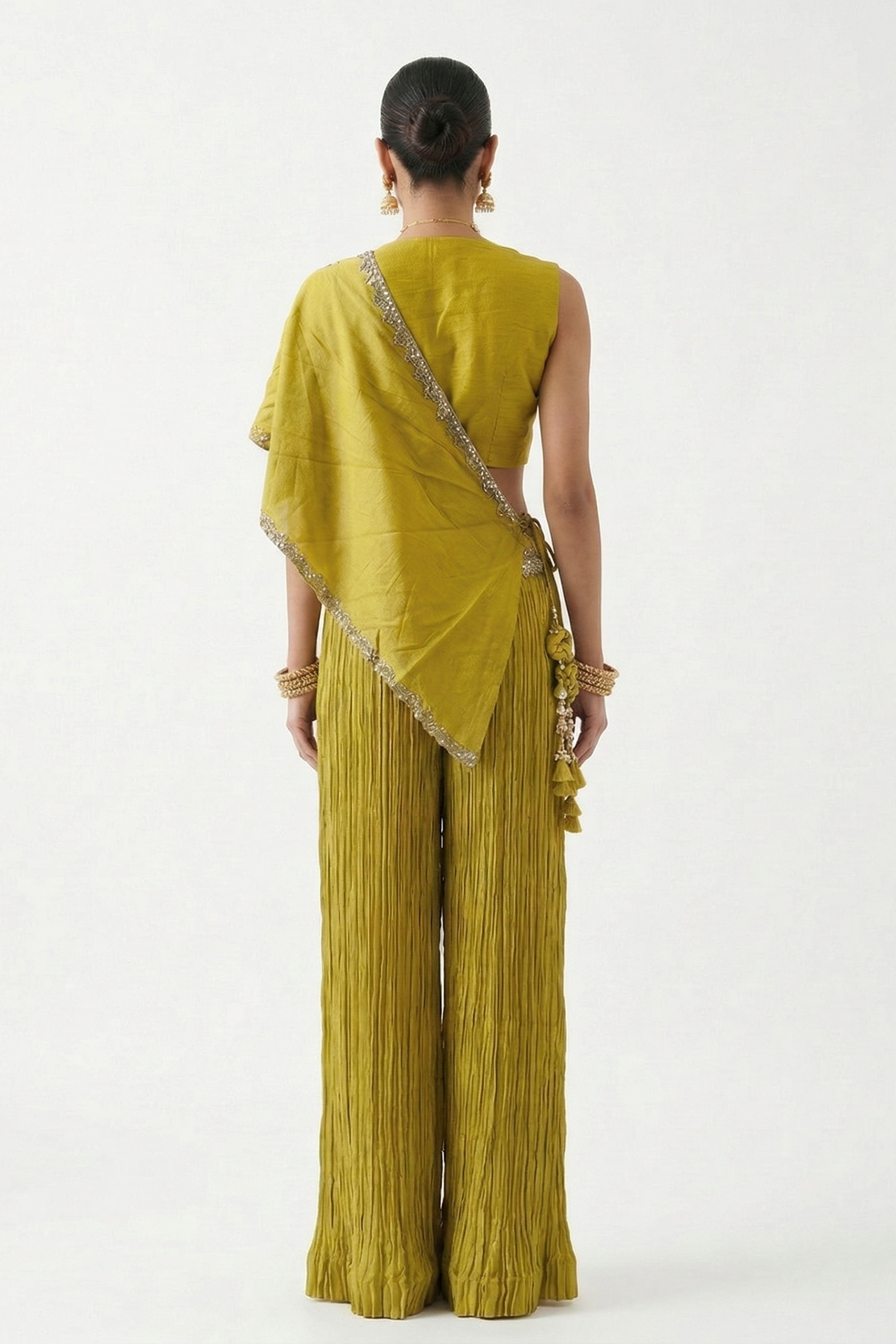 Pear Green Embellished Tissue Silk Palazzo Set