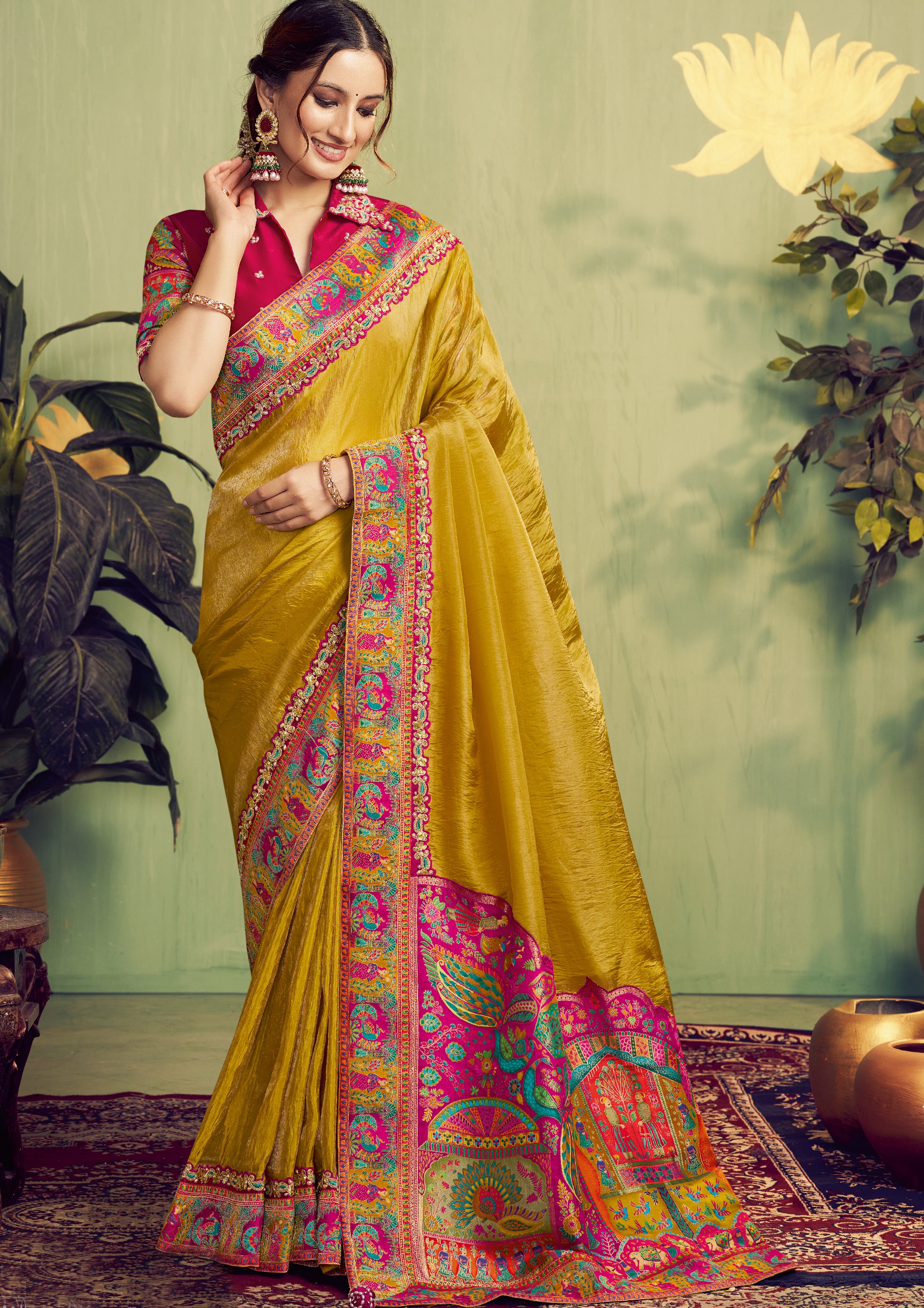 Golden Yellow Embellished Uppada Silk Saree