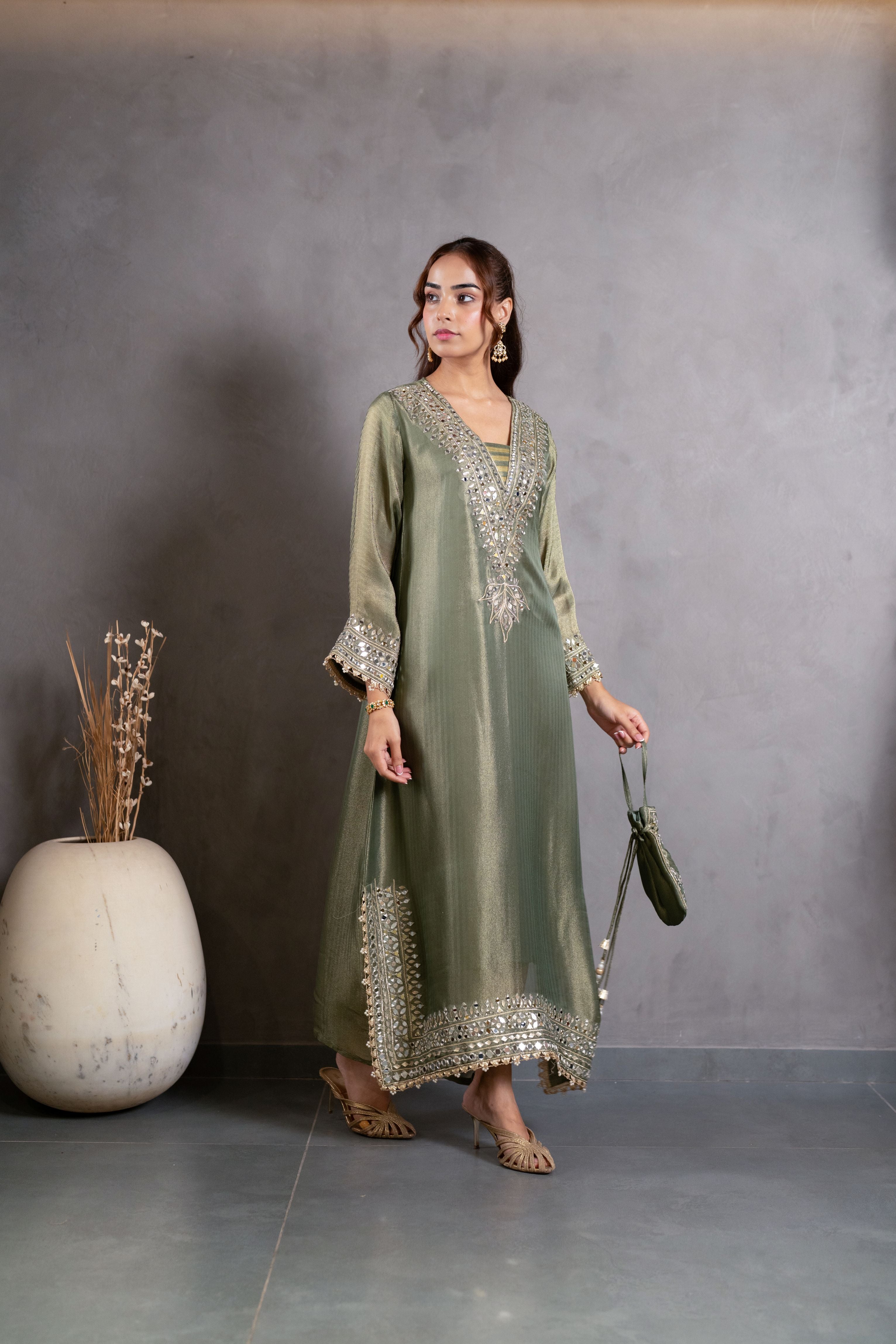 Royale Meadow Embellished Shimmer Silk Pant Set
