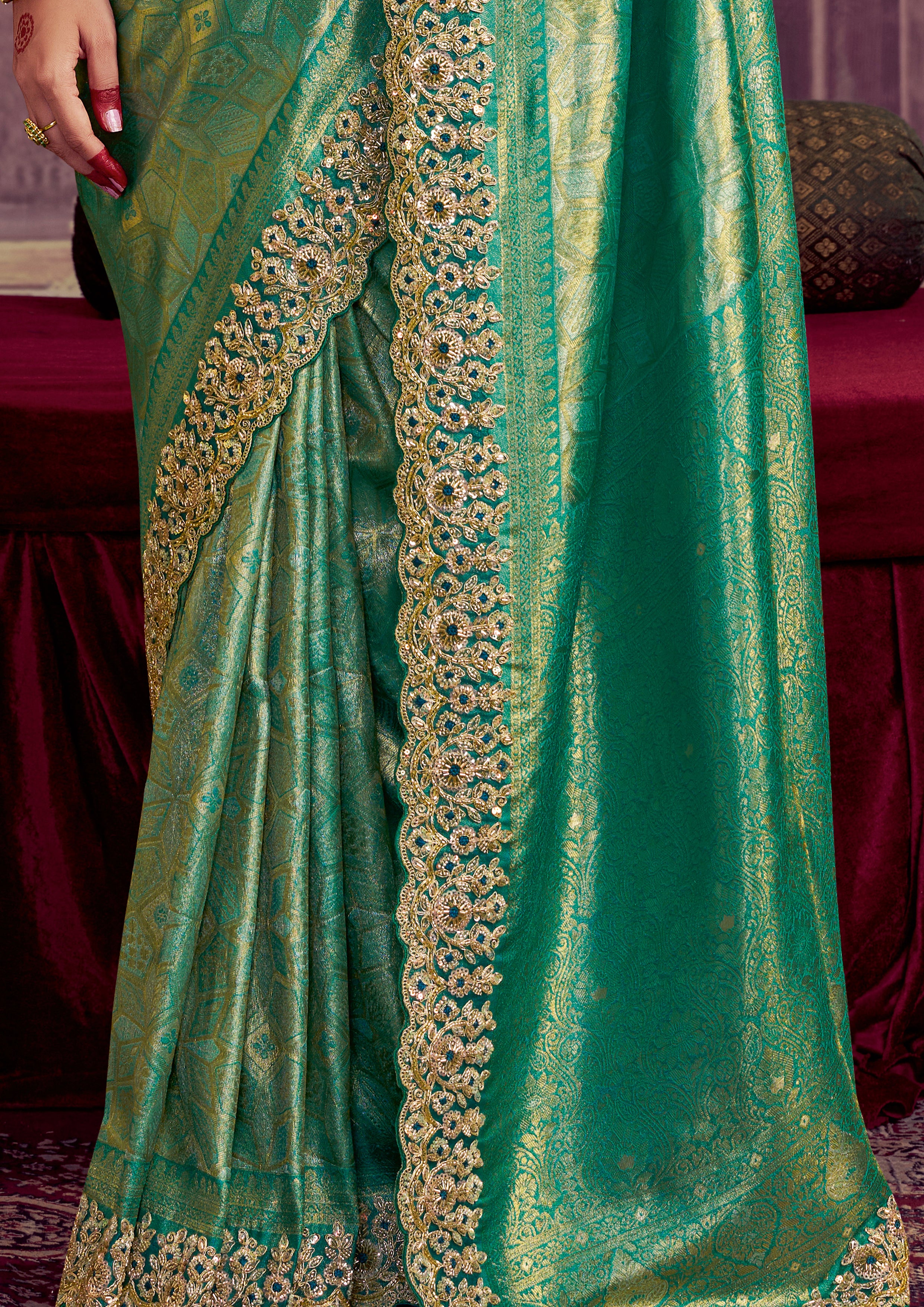 Sparkle Green Embellished Kanjivaram Silk Saree