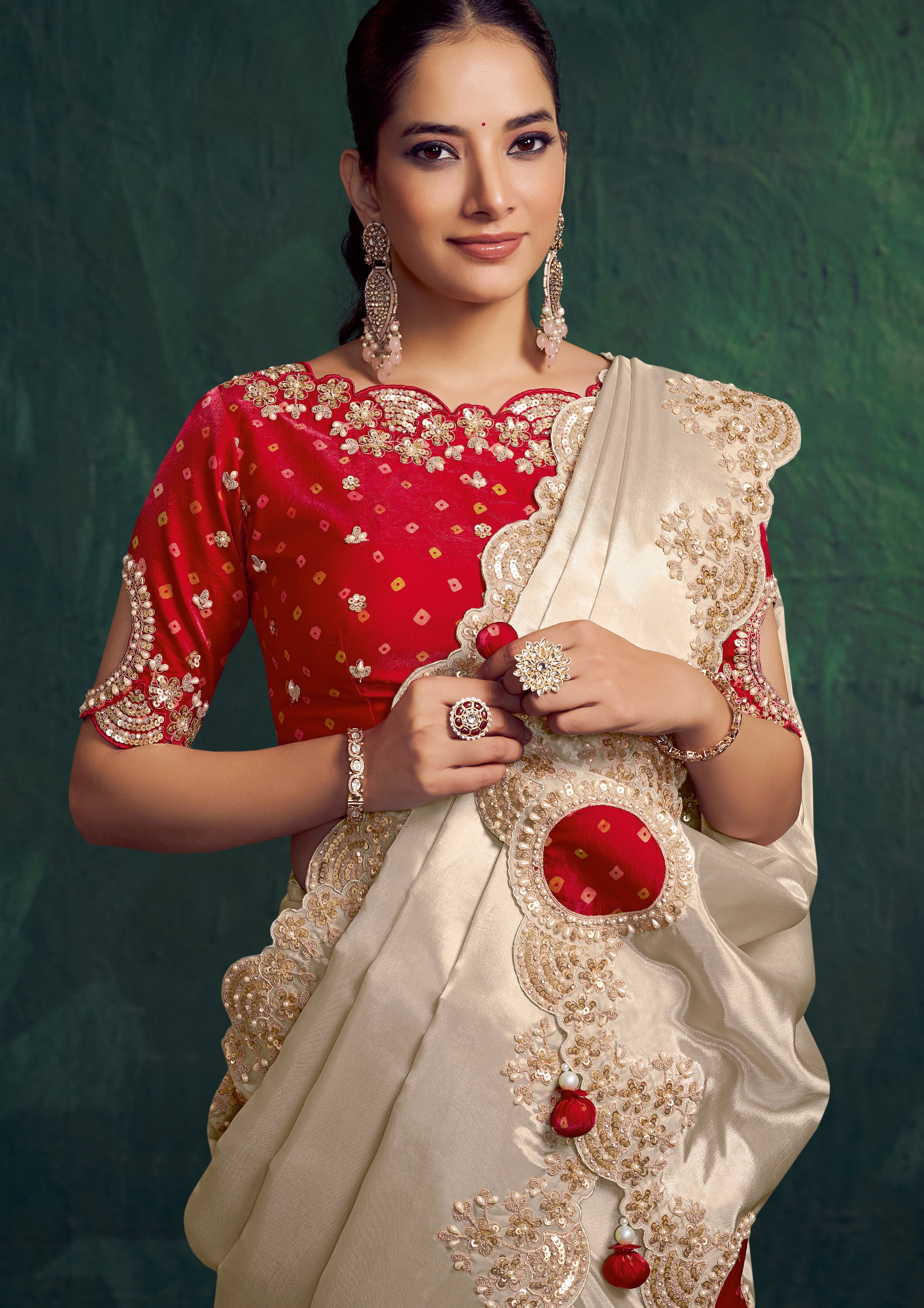 Warm Champagne Embellished Tissue Silk Saree