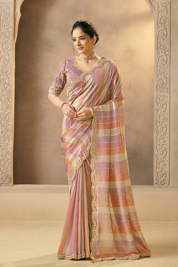 Multi-Colored Embellished Banarasi Tissue Silk Saree