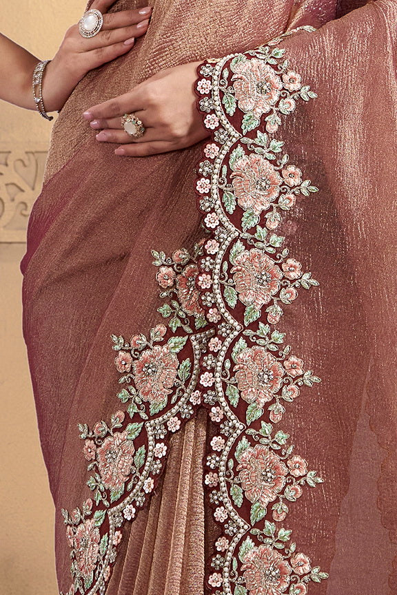 Maroon Embellished Shimmer Crush Silk Saree