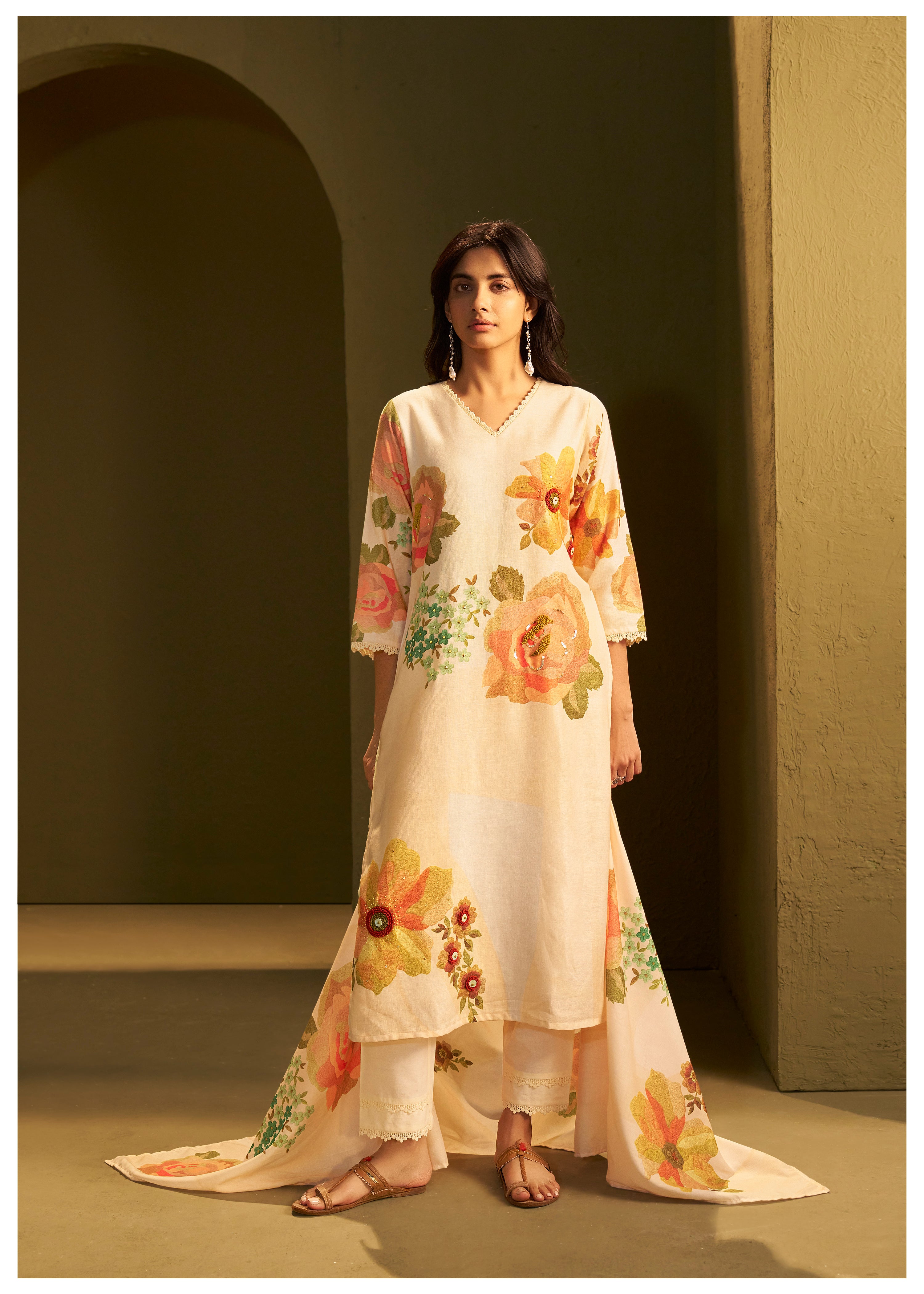 Apricot Embroidered Organic Cotton Pant Set