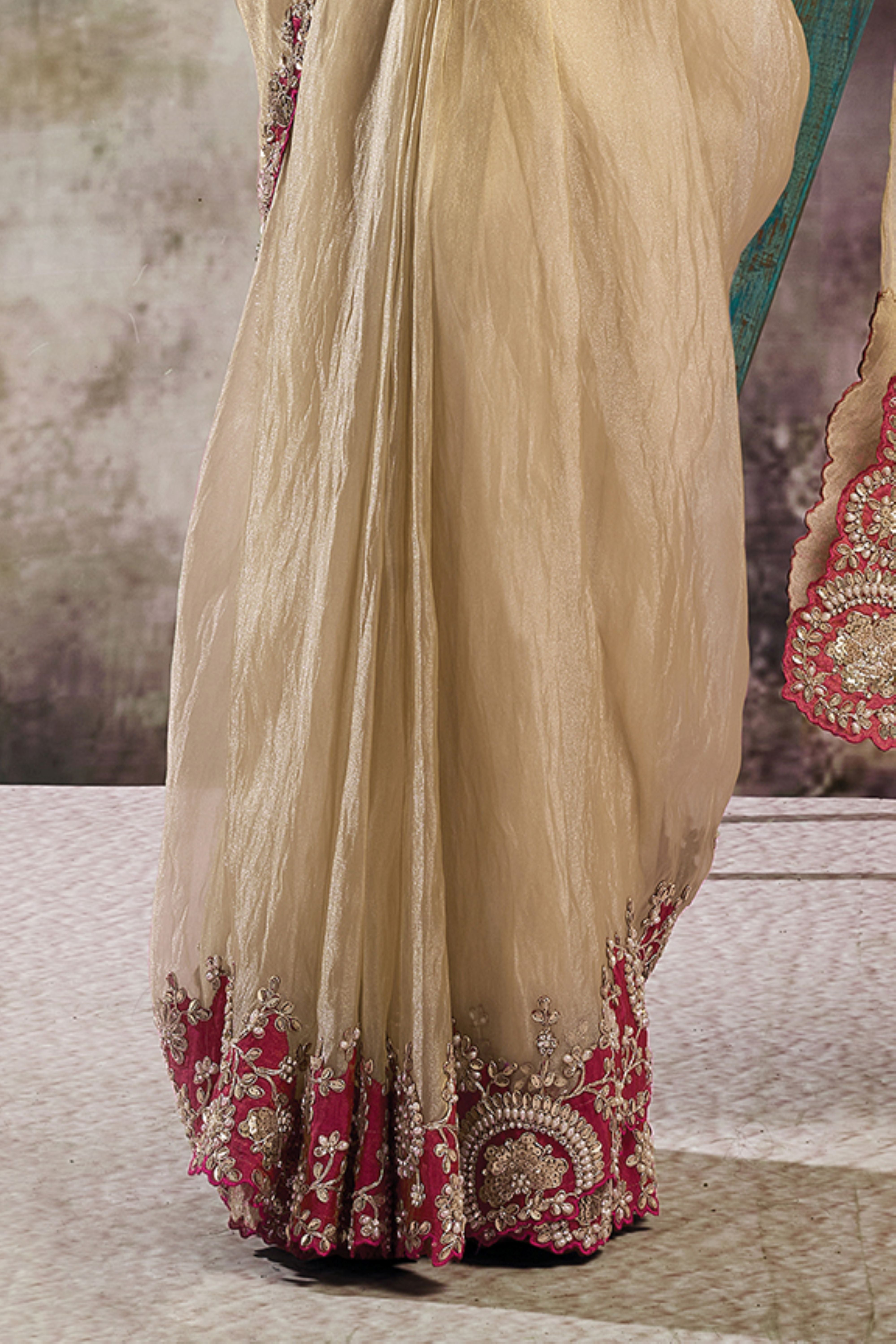 Rosewood Embellished Organza Silk Draped Saree