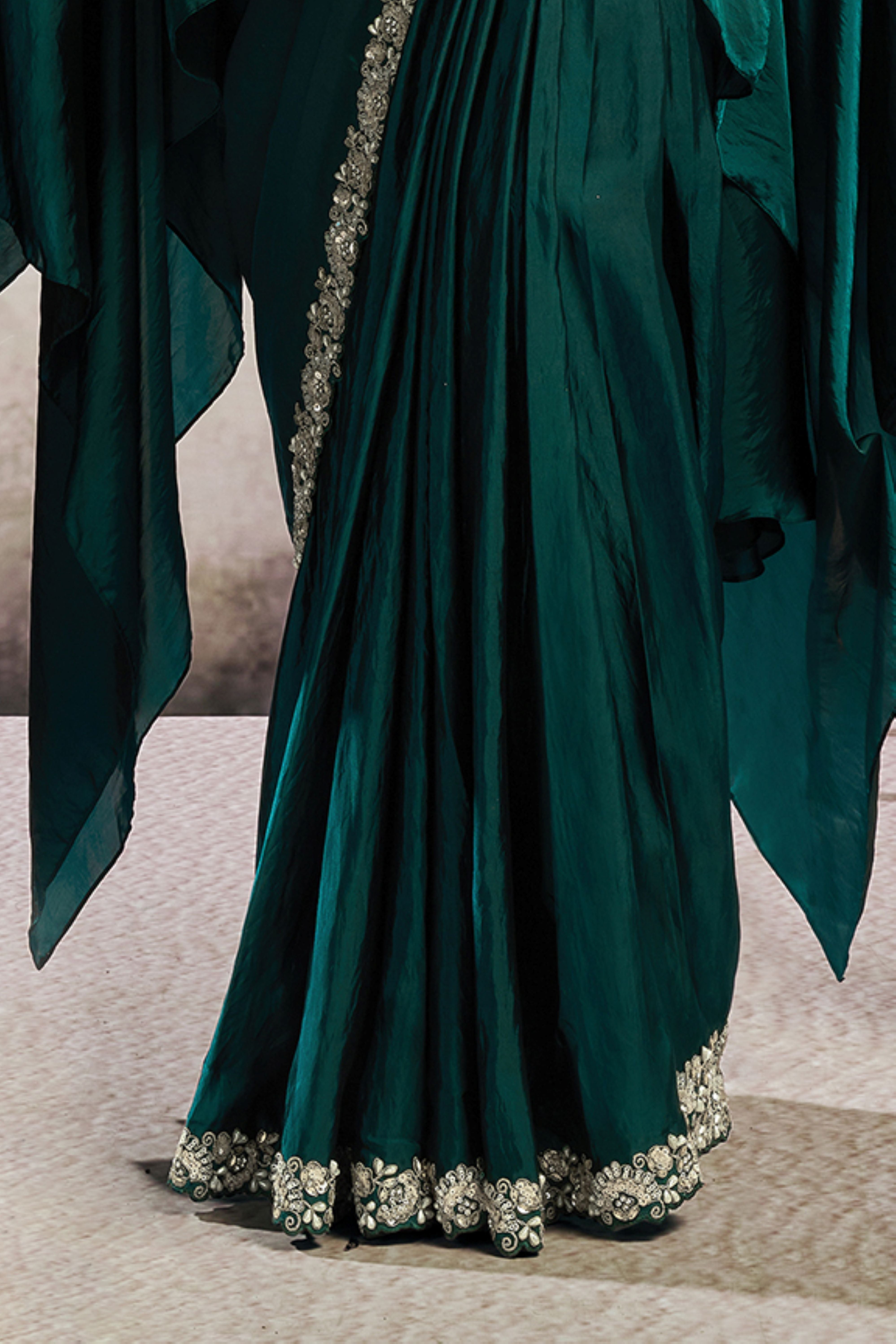 Emerald Royal Embellished Satin Silk Draped Saree
