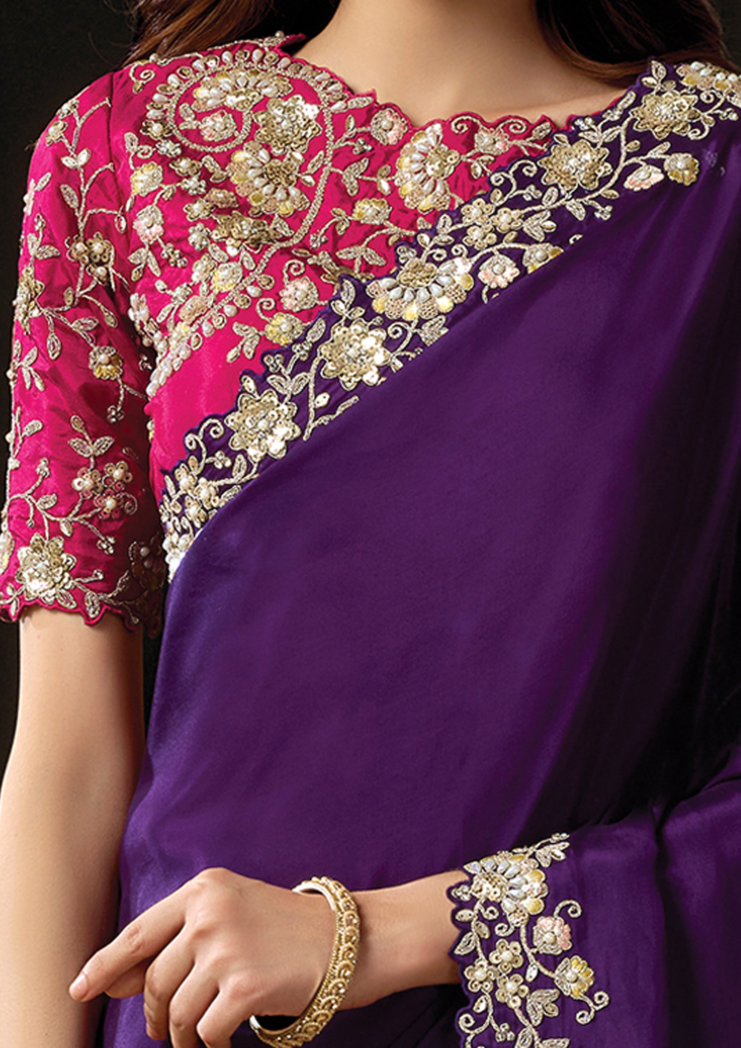 Dark Purple Embellished Uppada Silk Saree