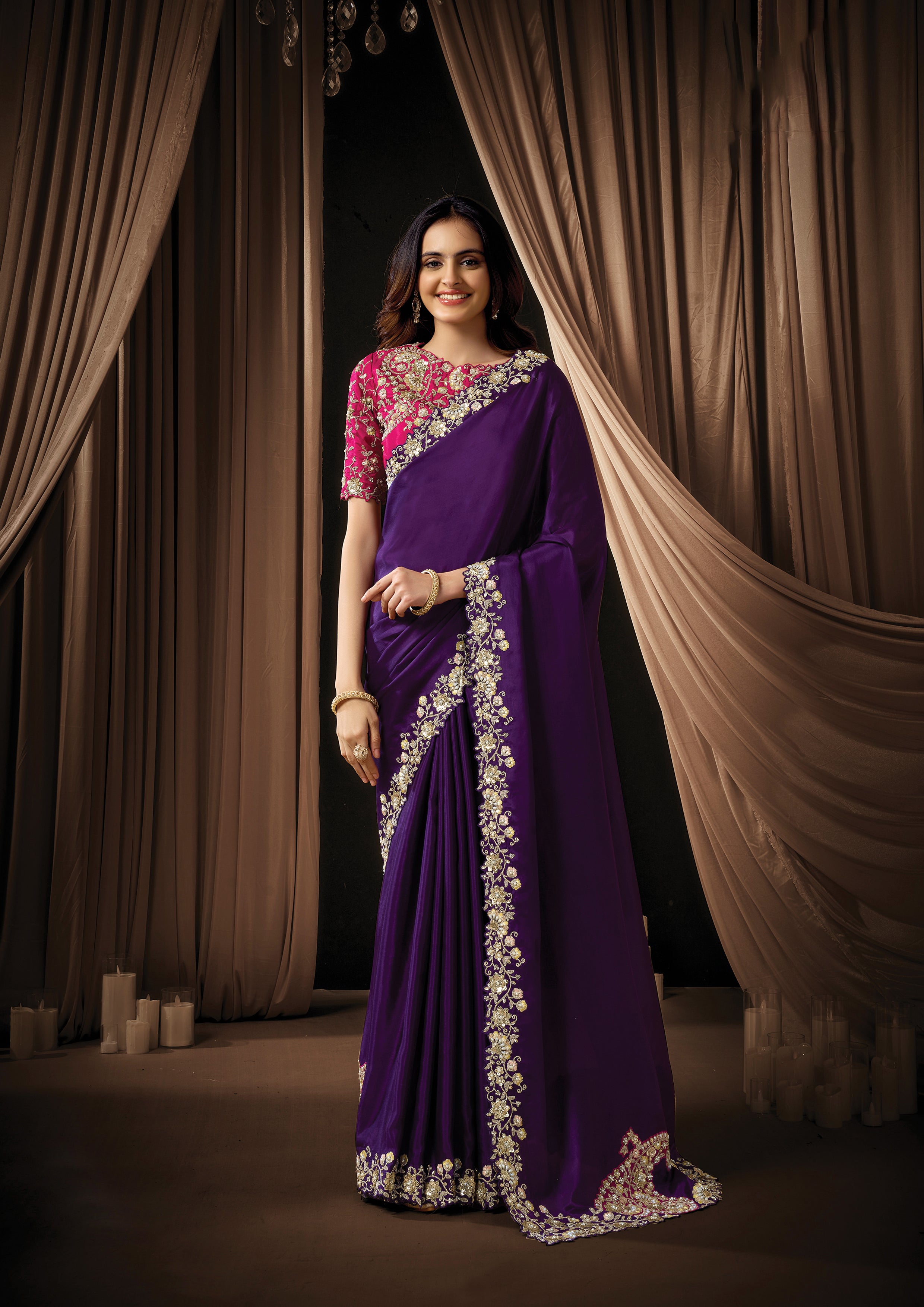 Dark Purple Embellished Uppada Silk Saree