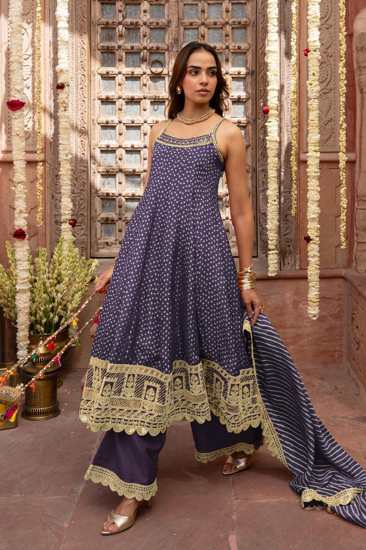 Royal Purple Embellished Shimmer Silk Anarkali Set