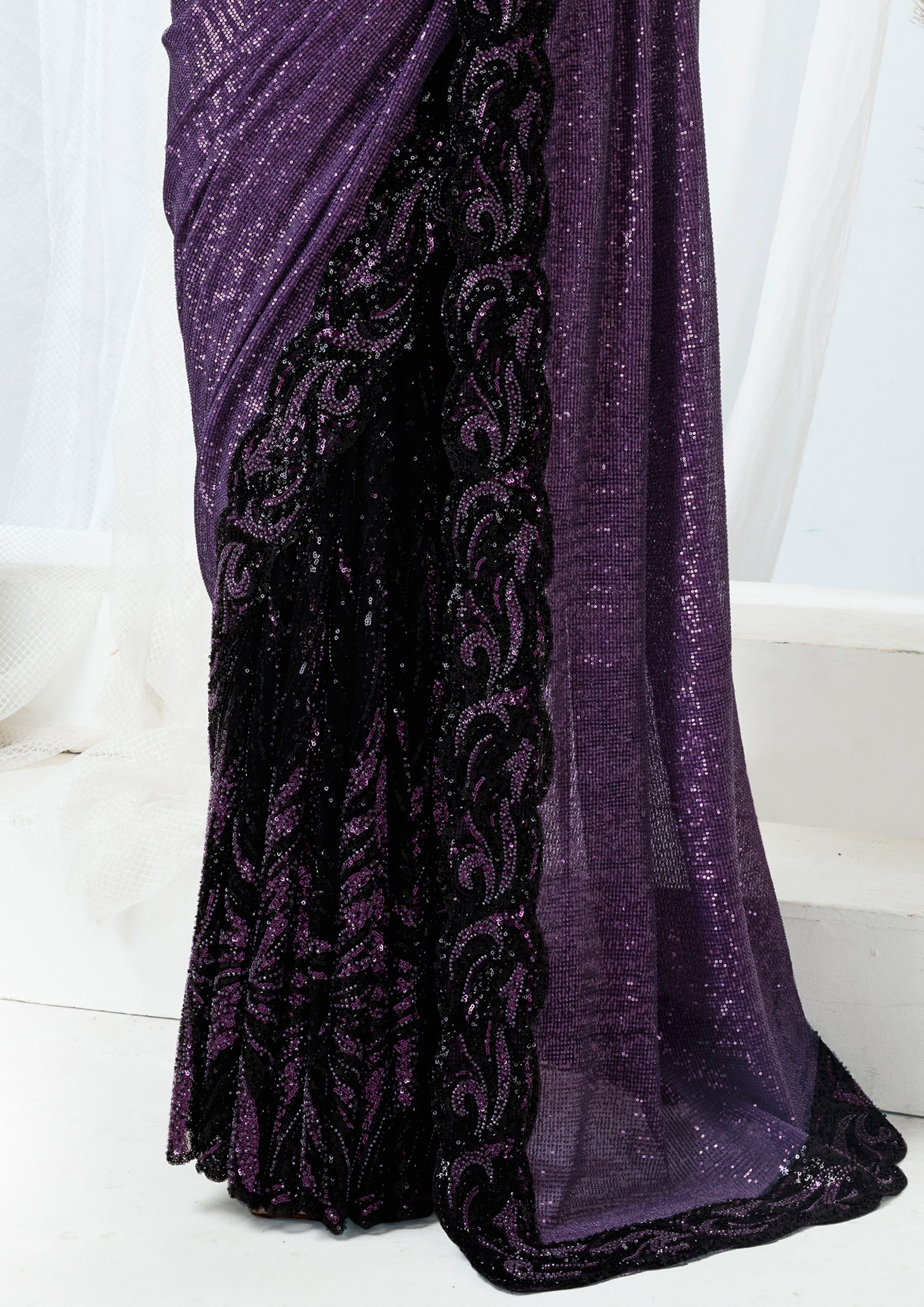 Twilight Mulberry Embellished Premium Net Saree