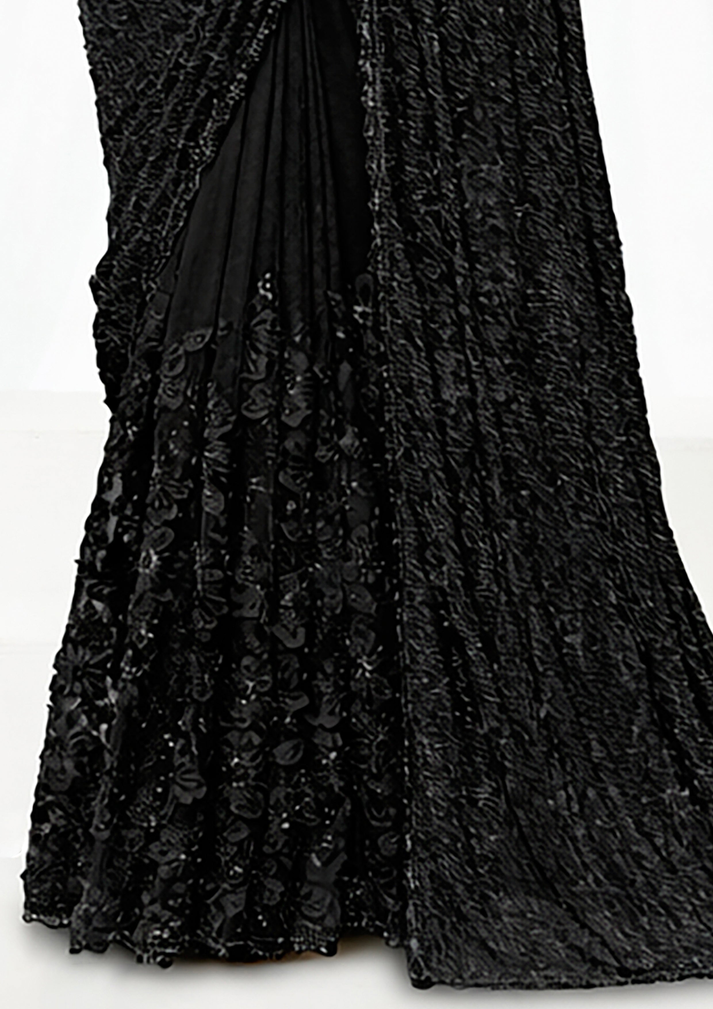 Noir Shimmer Embellished Tule Saree