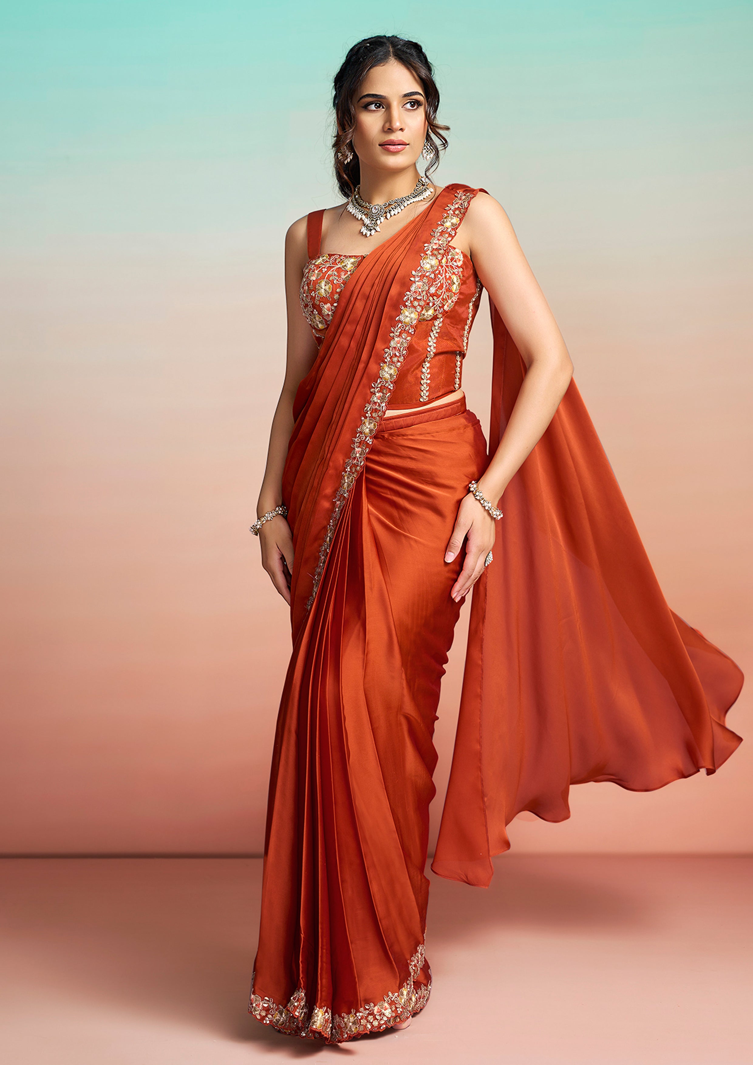 Citrus Burst Embellished Satin Silk Saree