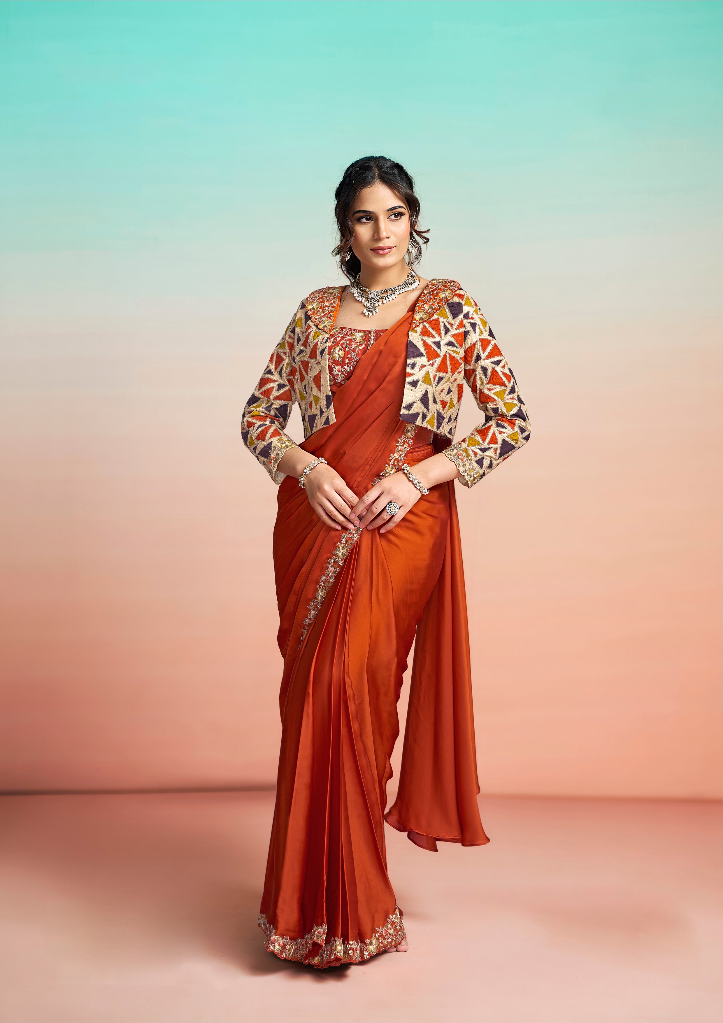Citrus Burst Embellished Satin Silk Saree