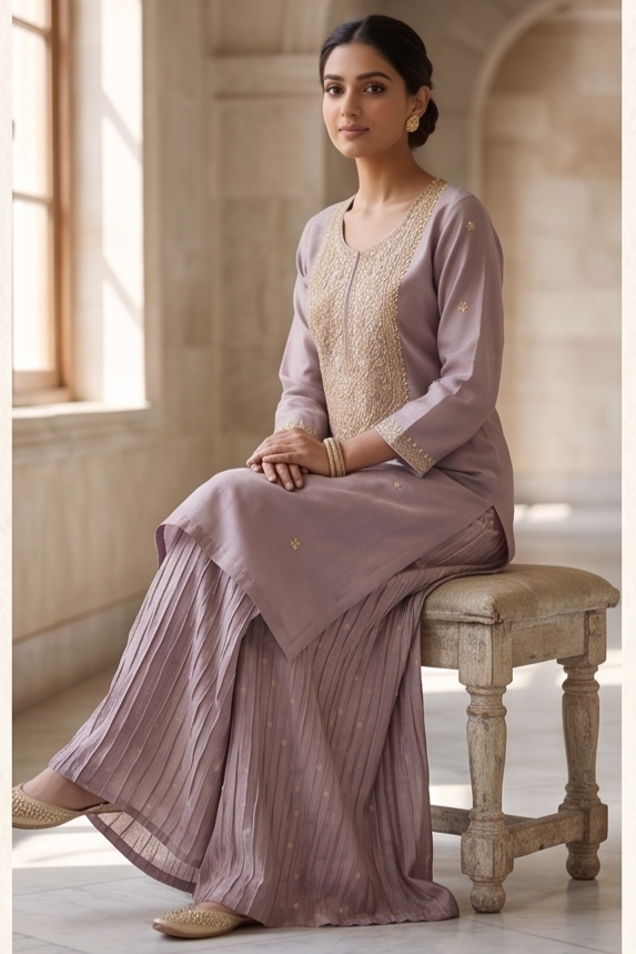 Dusty Lilac Tissue Silk Sharara Set