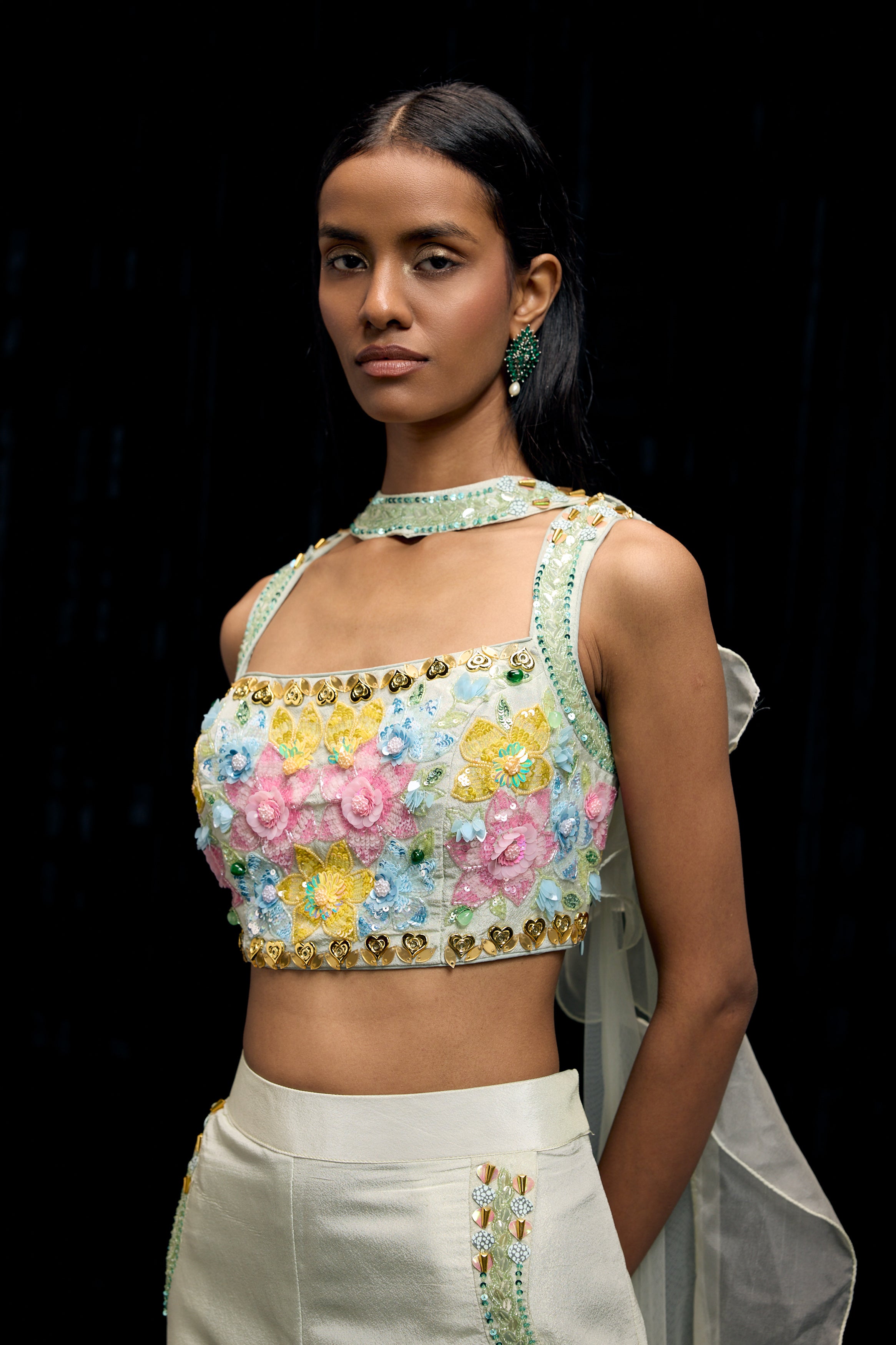 Mint Green Embellished Shimmer Tissue Silk Palazzo Set