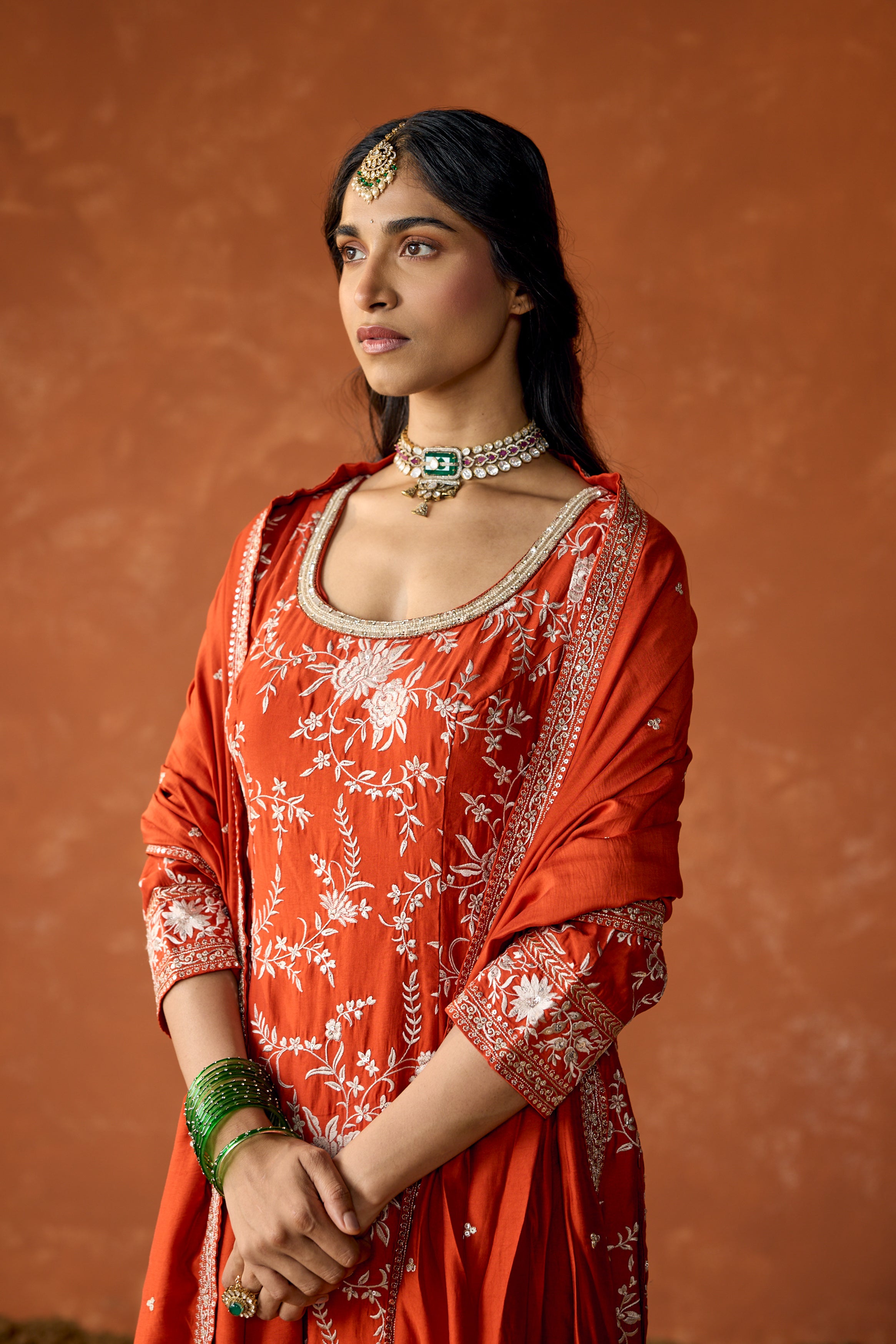 Terracotta Rust Embroidered Uppada Silk Palazzo Set