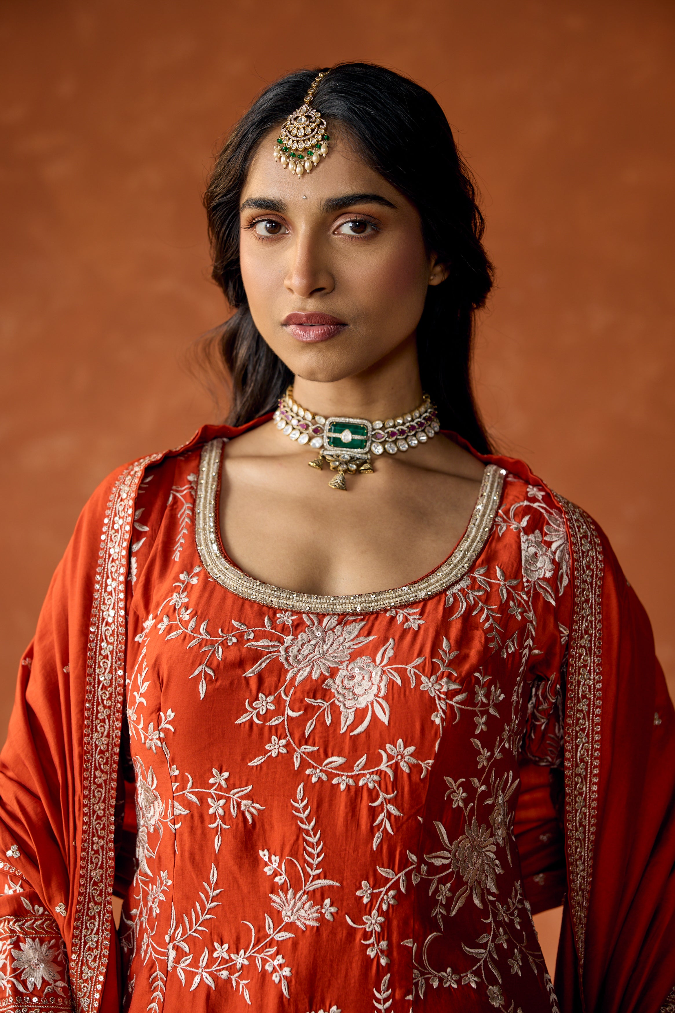 Terracotta Rust Embroidered Uppada Silk Palazzo Set