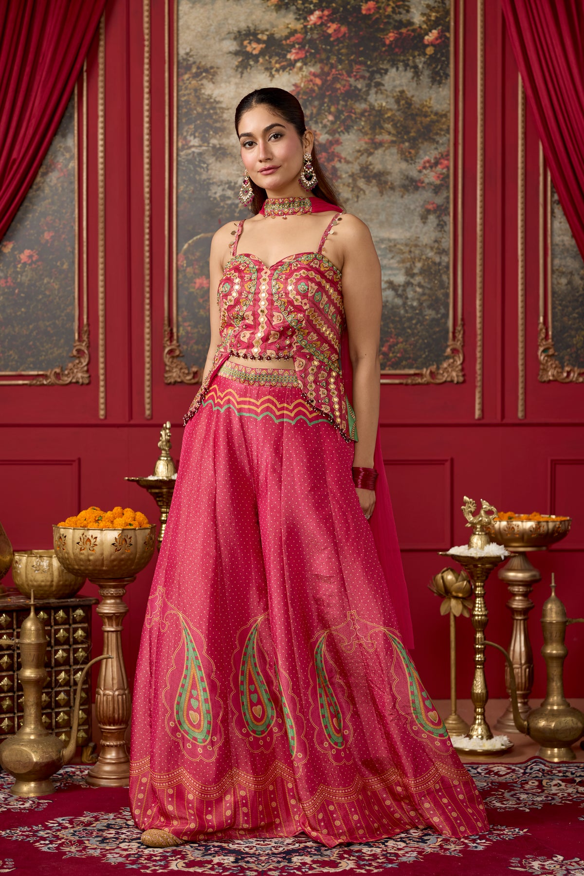 Dusty Pink Embellished Shimmer Silk Palazzo Set