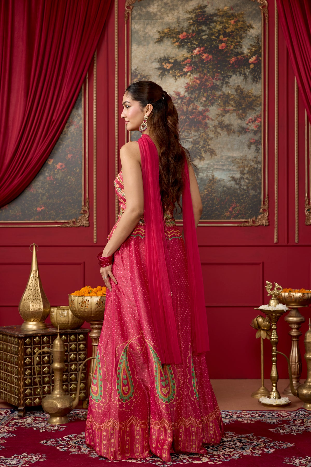 Dusty Pink Embellished Shimmer Silk Palazzo Set