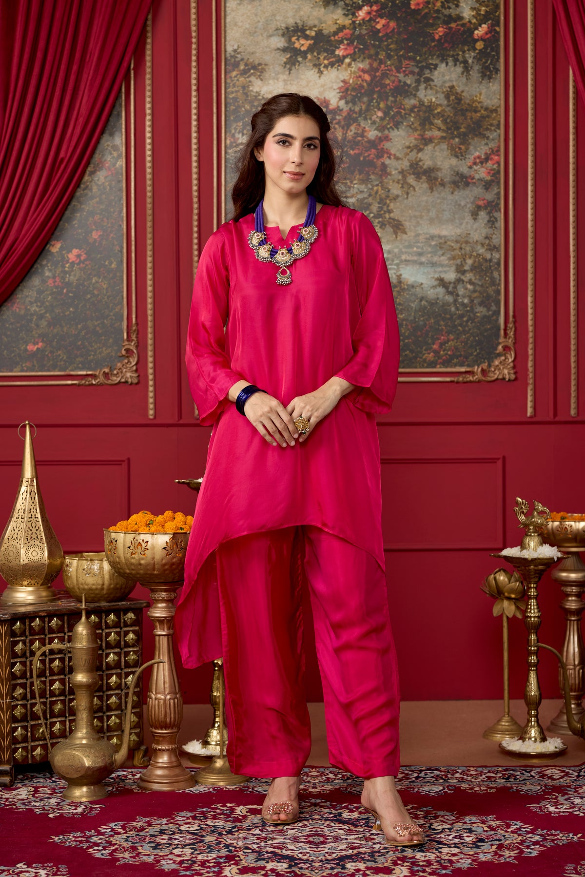 Magenta Pink Mango Silk Co-Ord Set