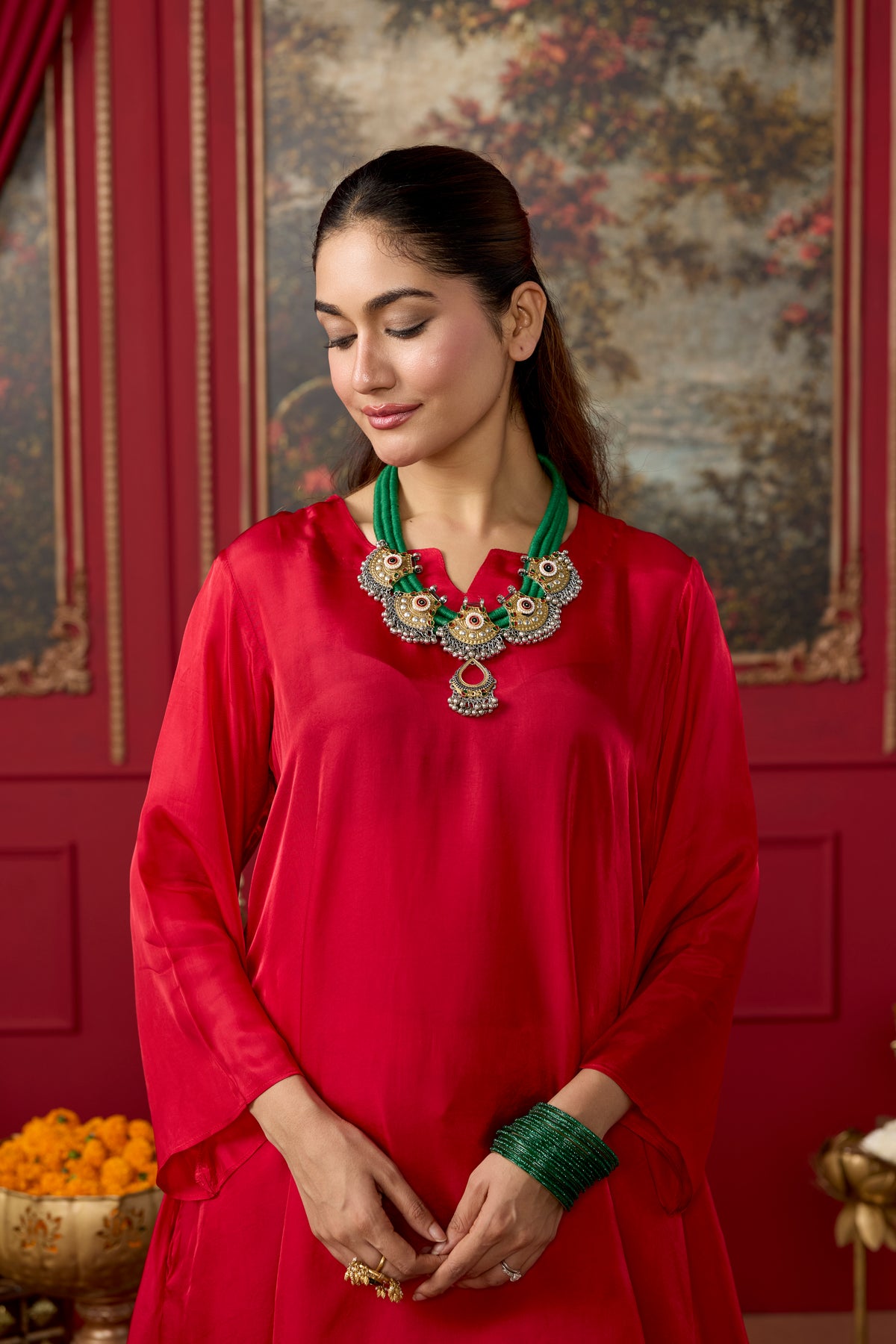 Crimson Red Mango Silk Co-Ord Set