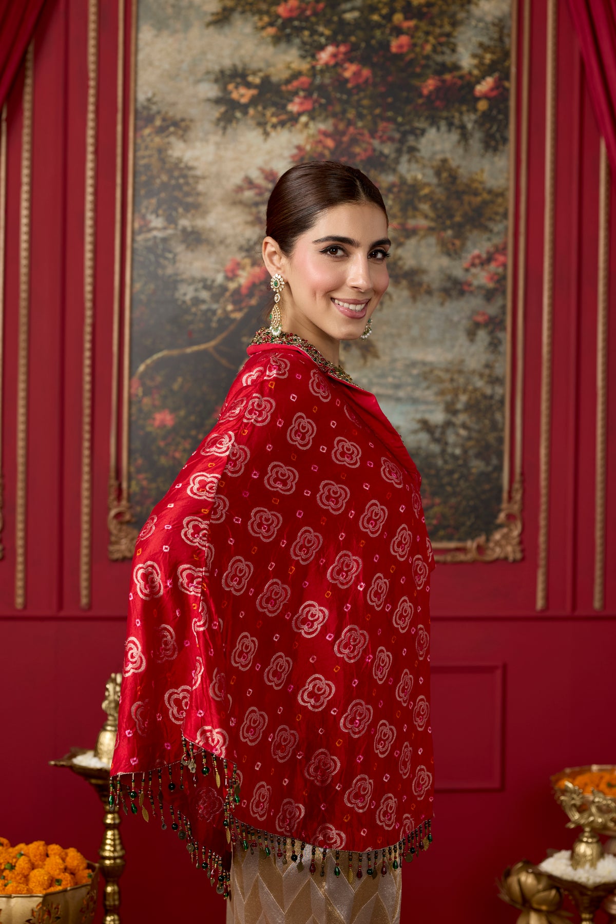 Red Embellished Chanderi Silk Palazzo Set