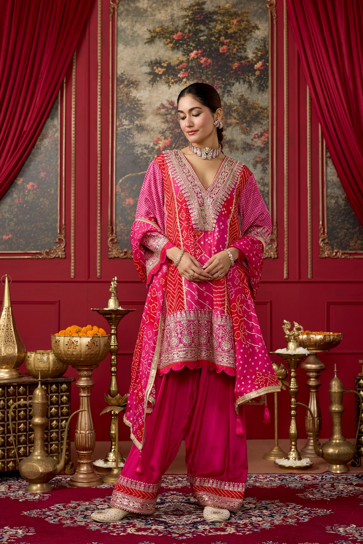 Pink Raspberry Embellished Crepe Silk Salwar Set