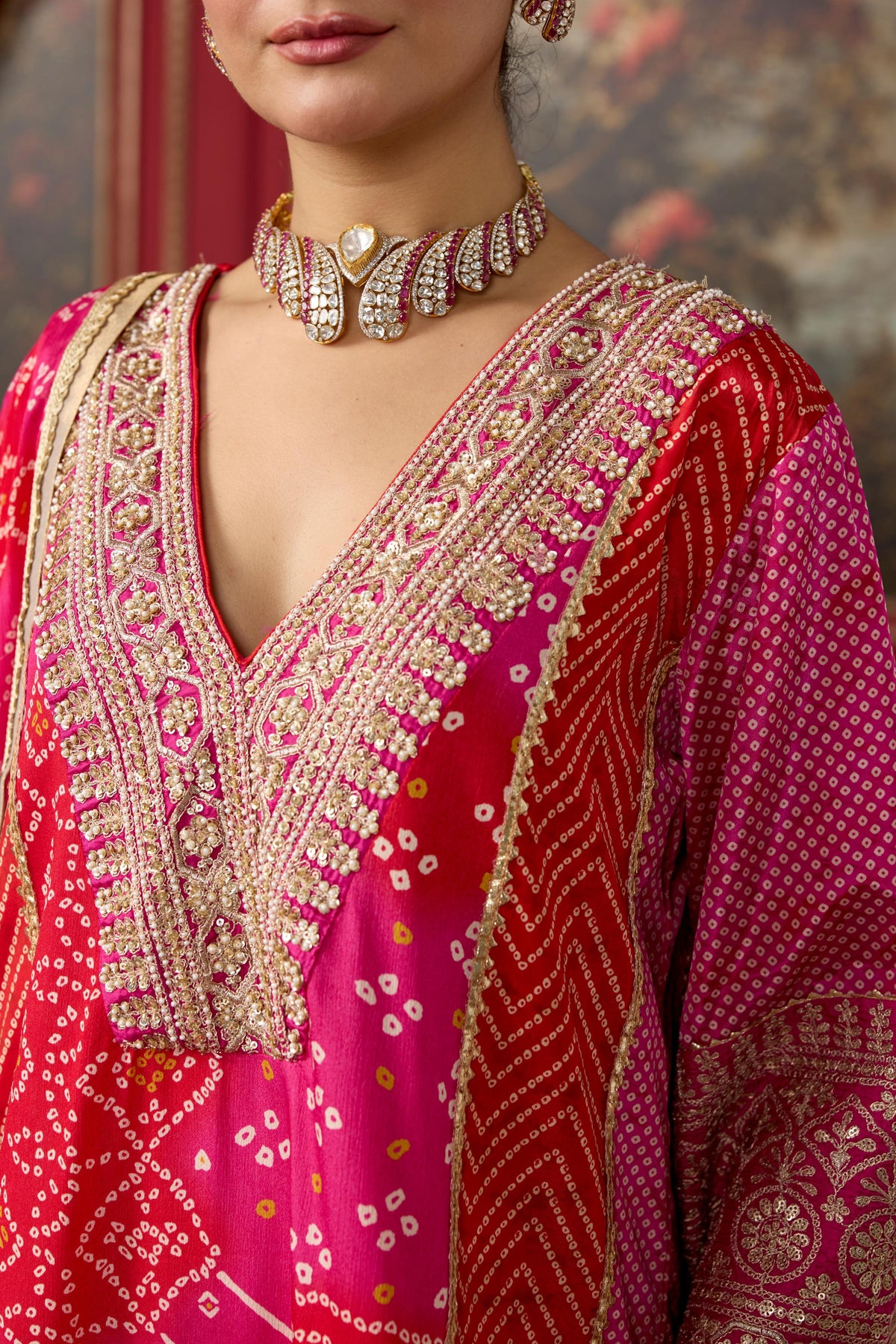 Pink Raspberry Embellished Crepe Silk Salwar Set