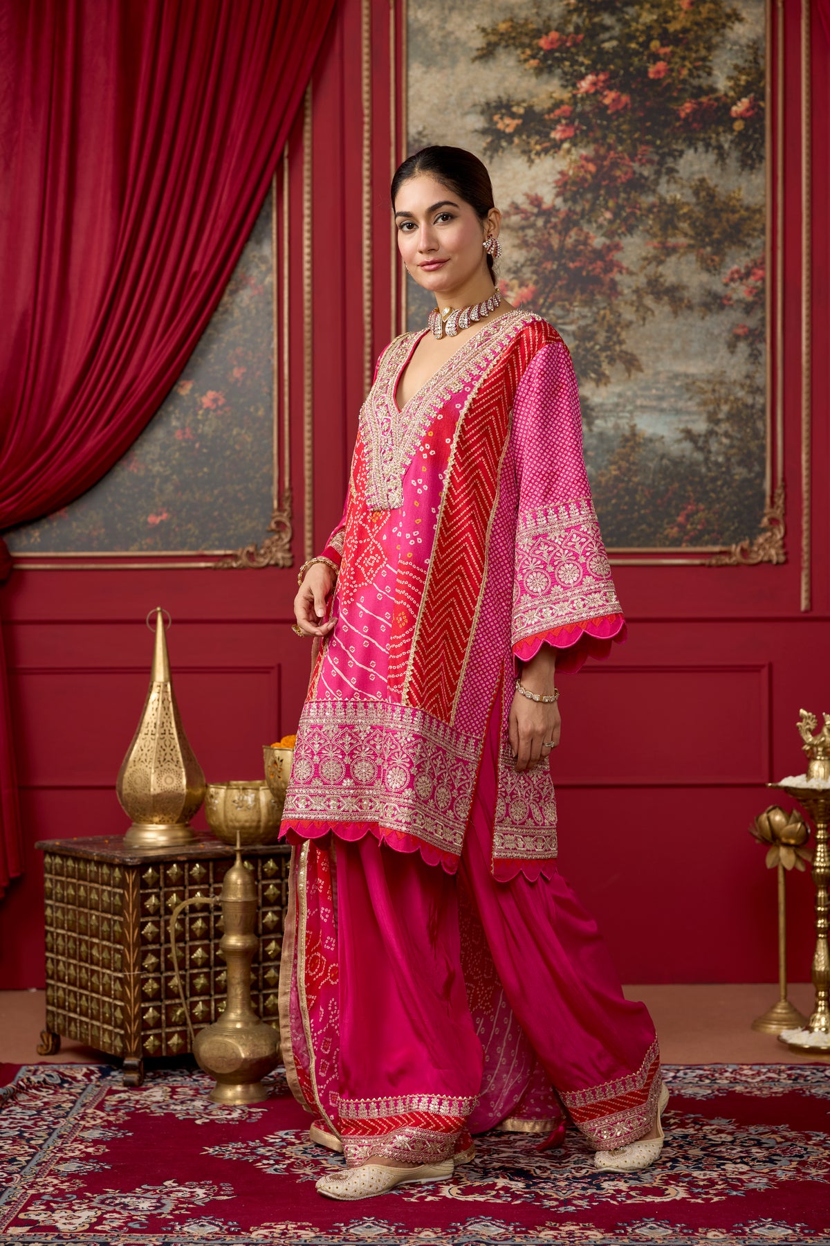 Pink Raspberry Embellished Crepe Silk Salwar Set
