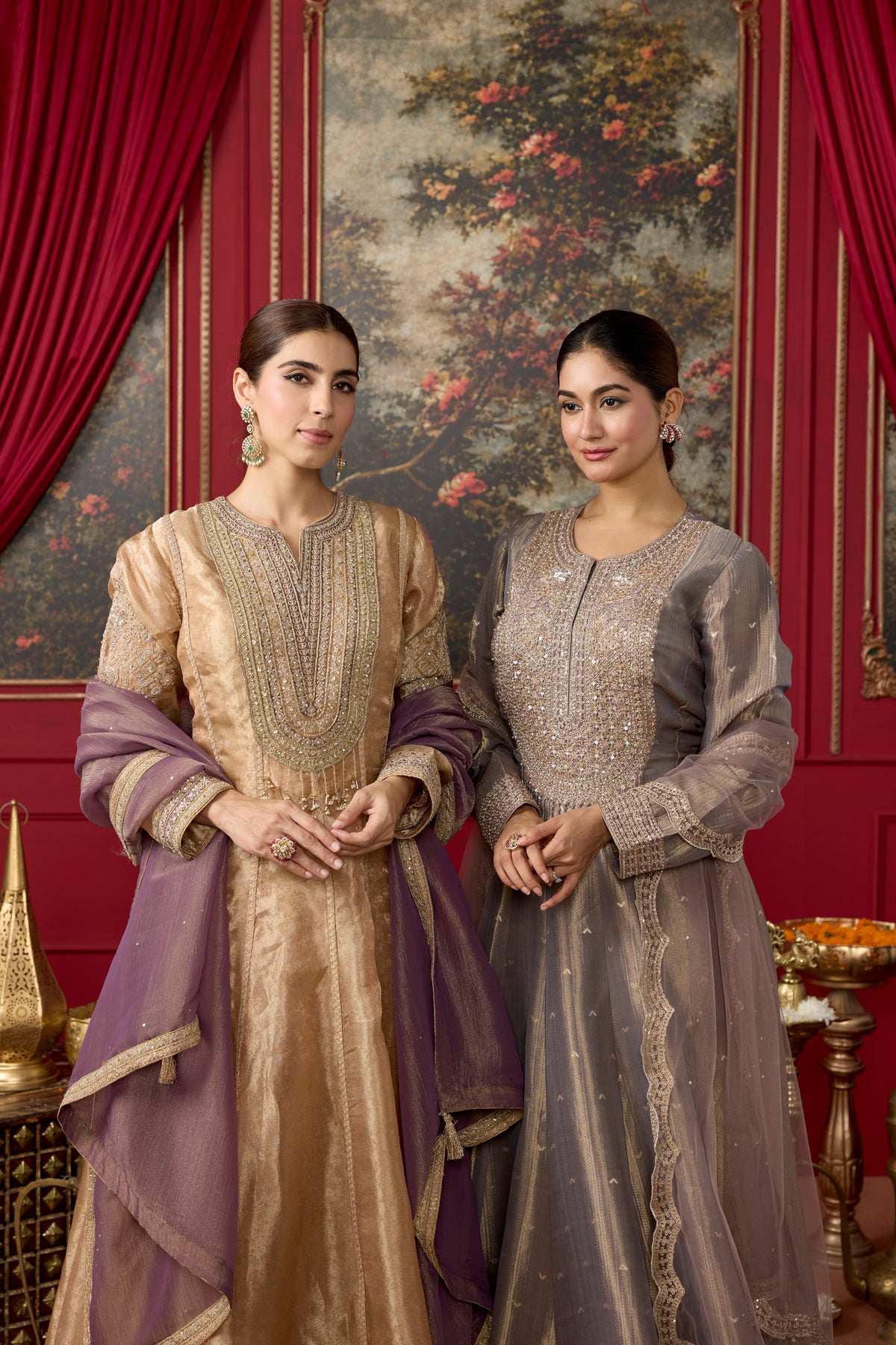 Champagne Gold Shimmer Tissue Silk Anarkali Set